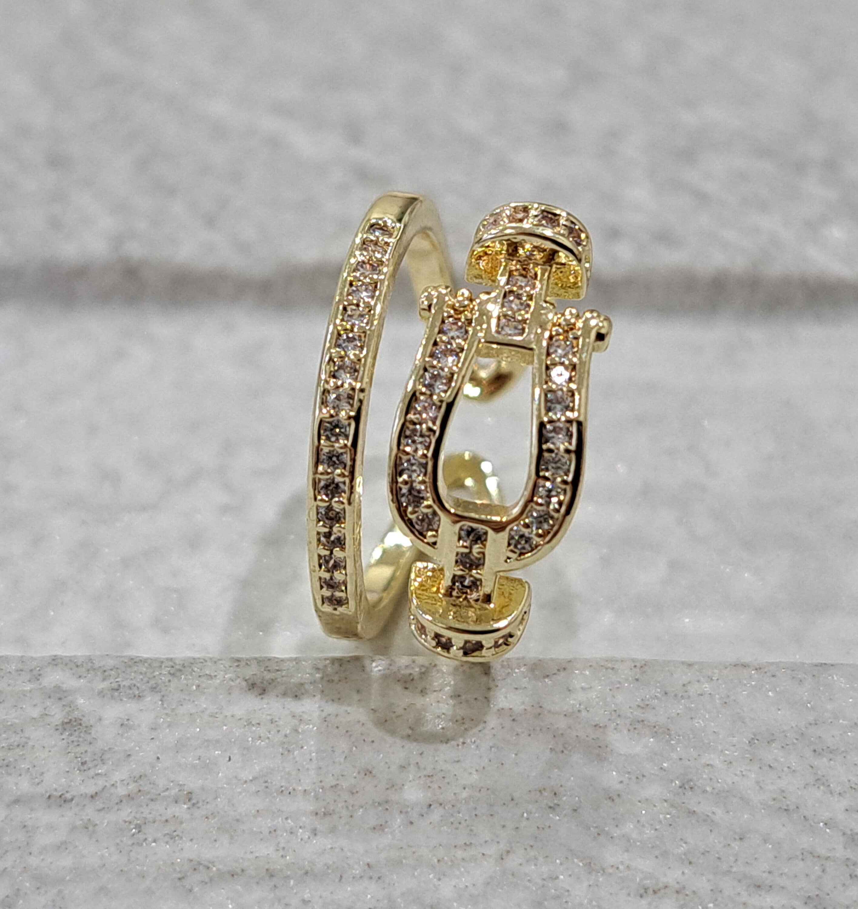 Dull Gold Swarovski Crystal Double Stackable Ring