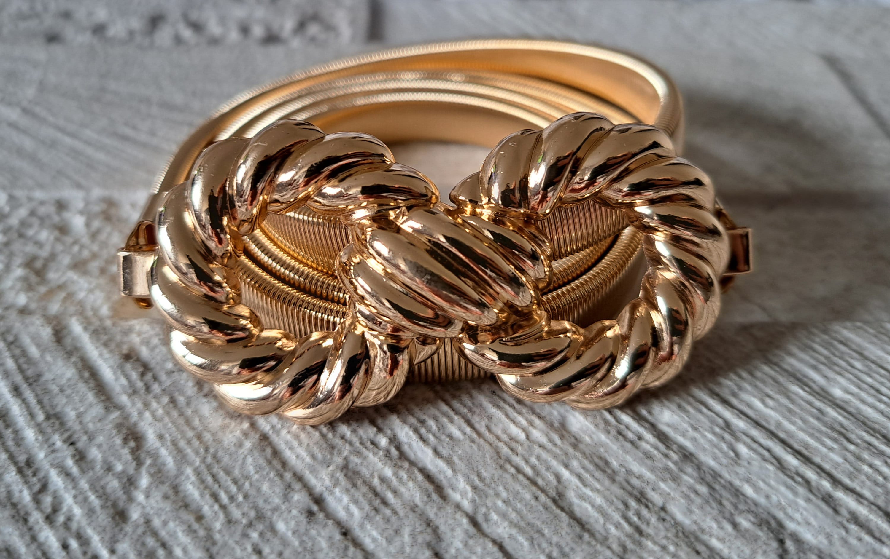 Gold Large Knot Skinny Thin Elastic Buckle Belt