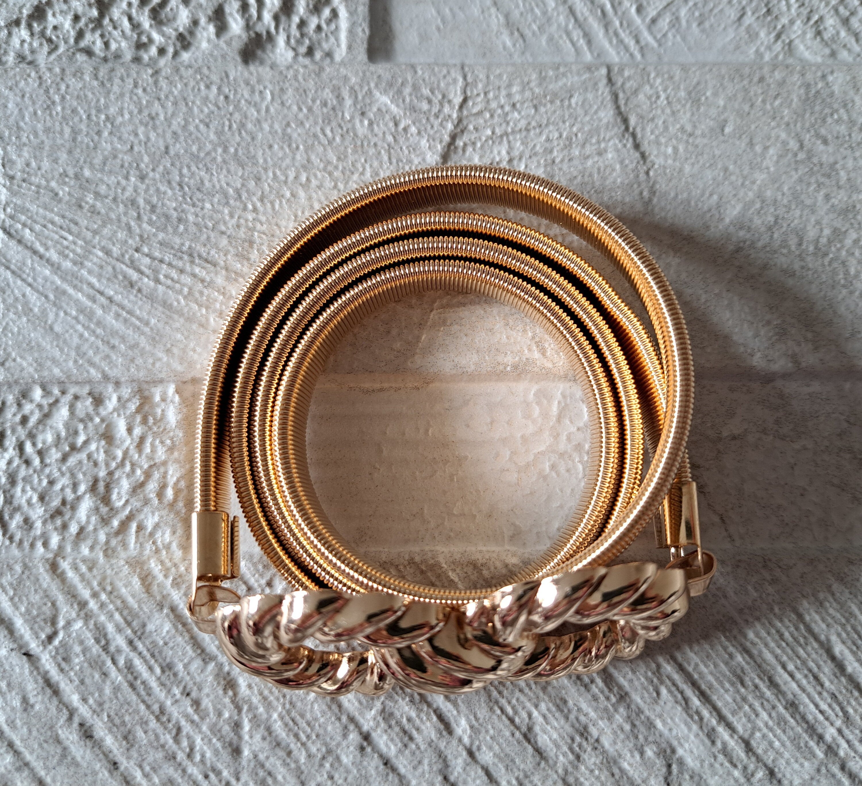 Gold Large Knot Skinny Thin Elastic Buckle Belt