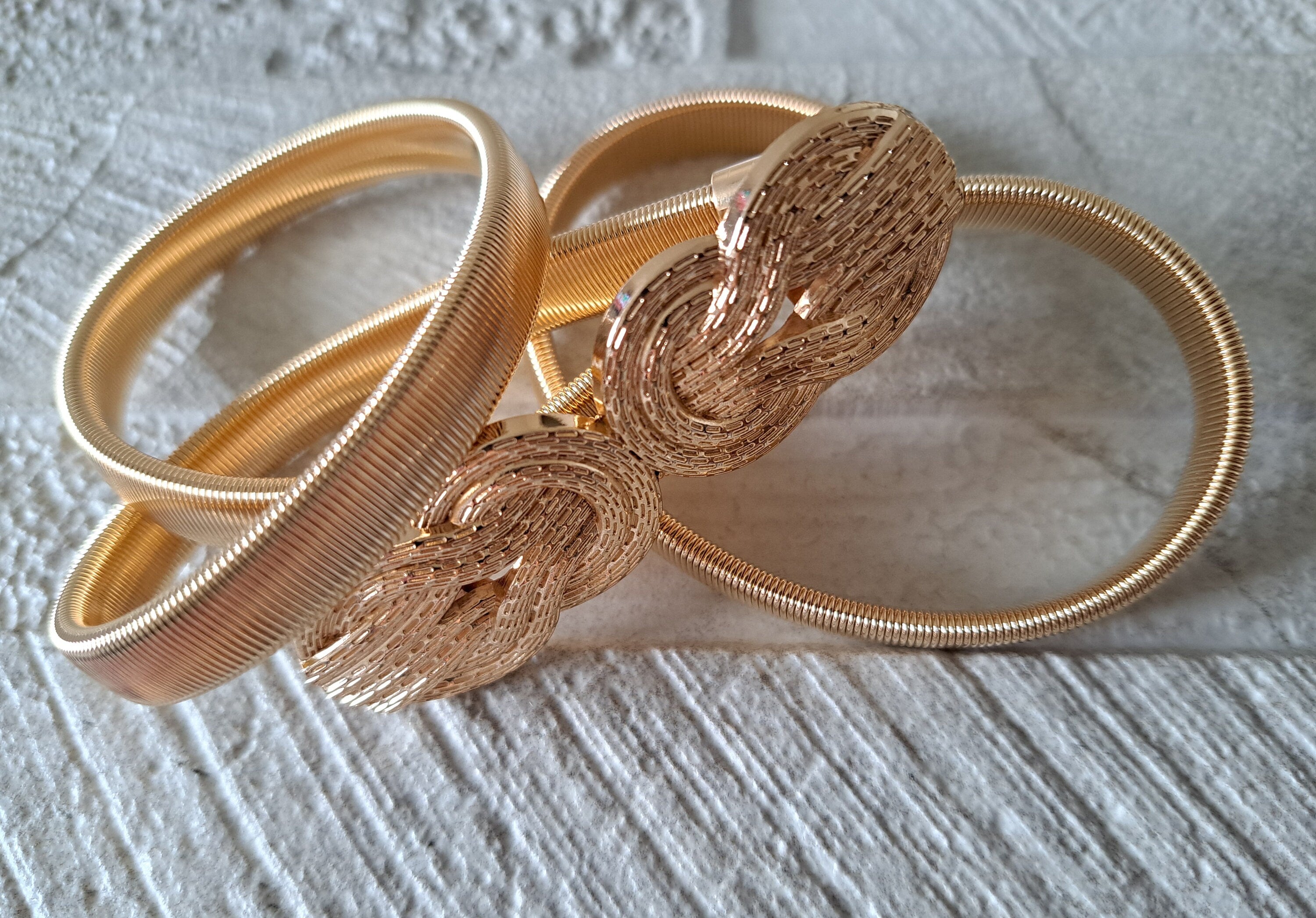 Gold Skinny Thin Dress Belt with Textured Knot Buckle