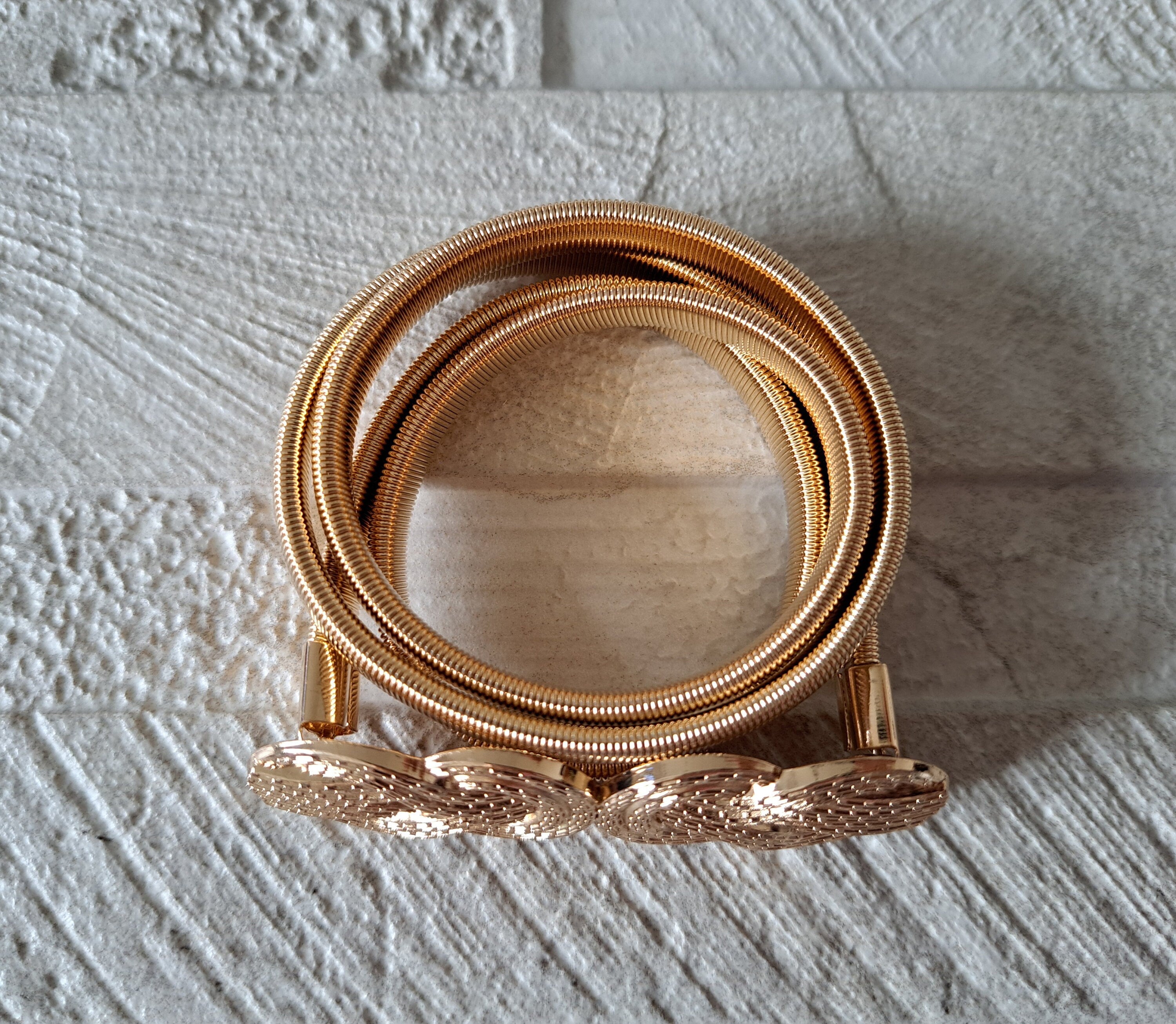 Gold Skinny Thin Dress Belt with Textured Knot Buckle