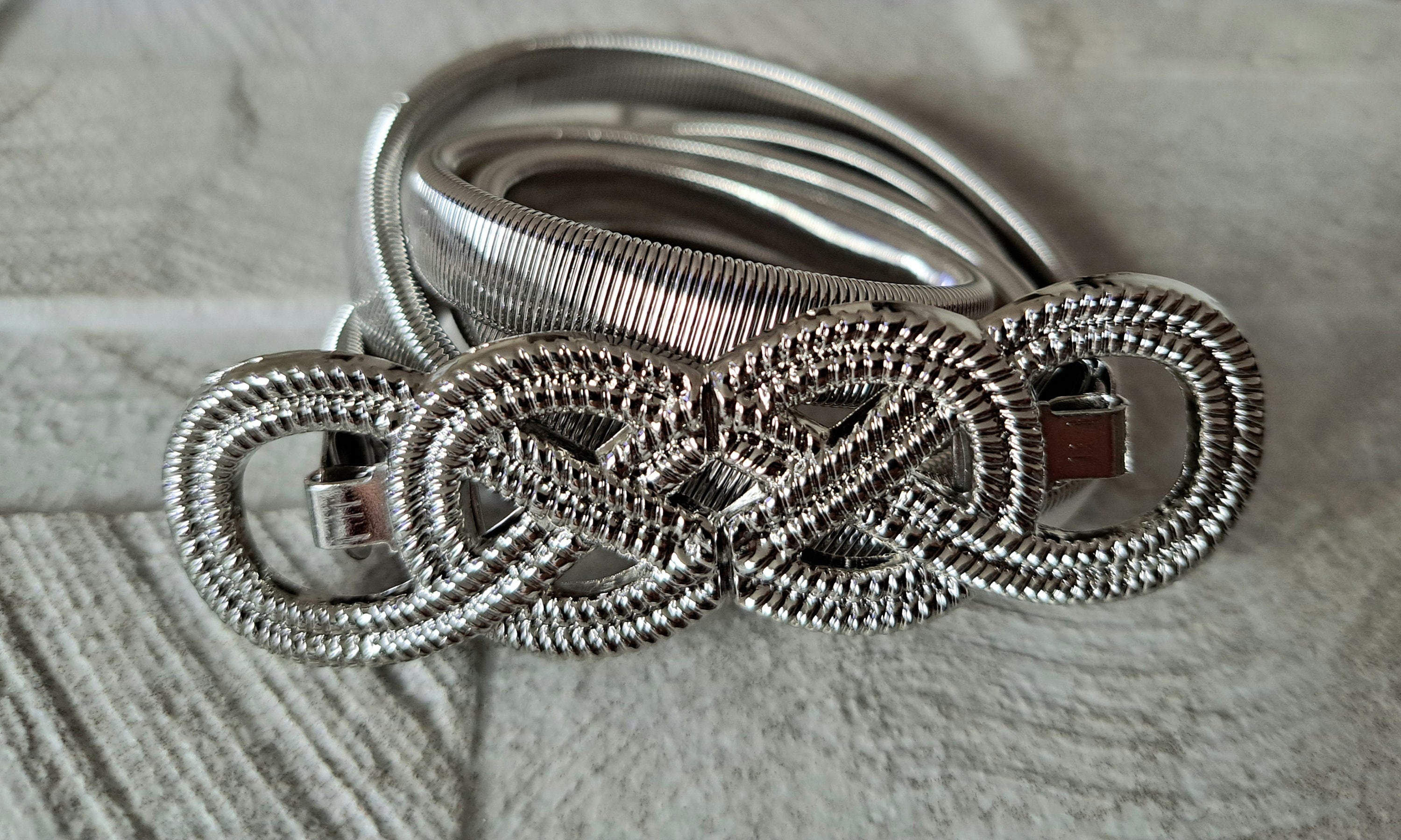 Silver Skinny Four Knot Thin Stretch Elastic Dress Coat Belt