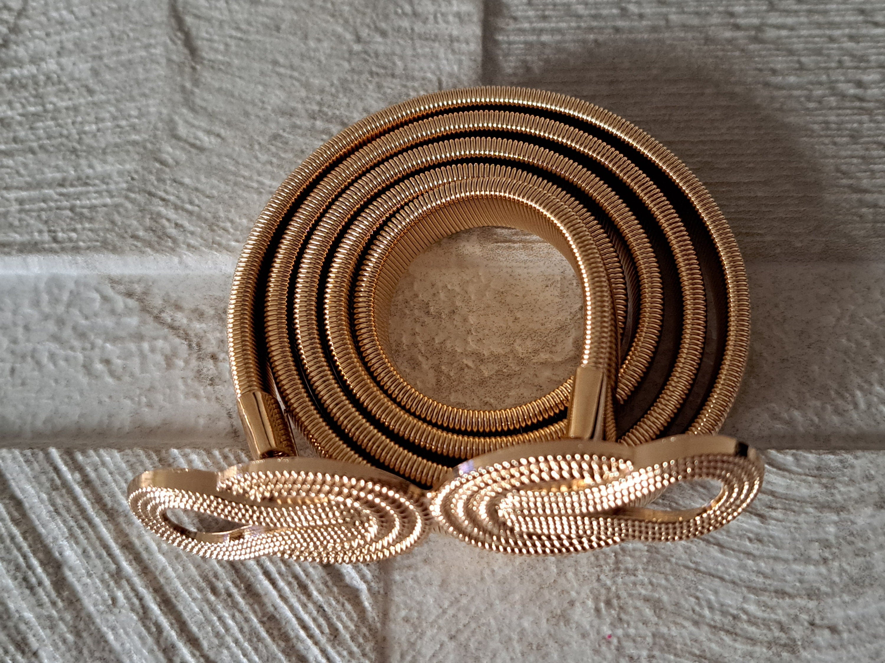 Gold Skinny Thin Elastic Hook Dress Belt