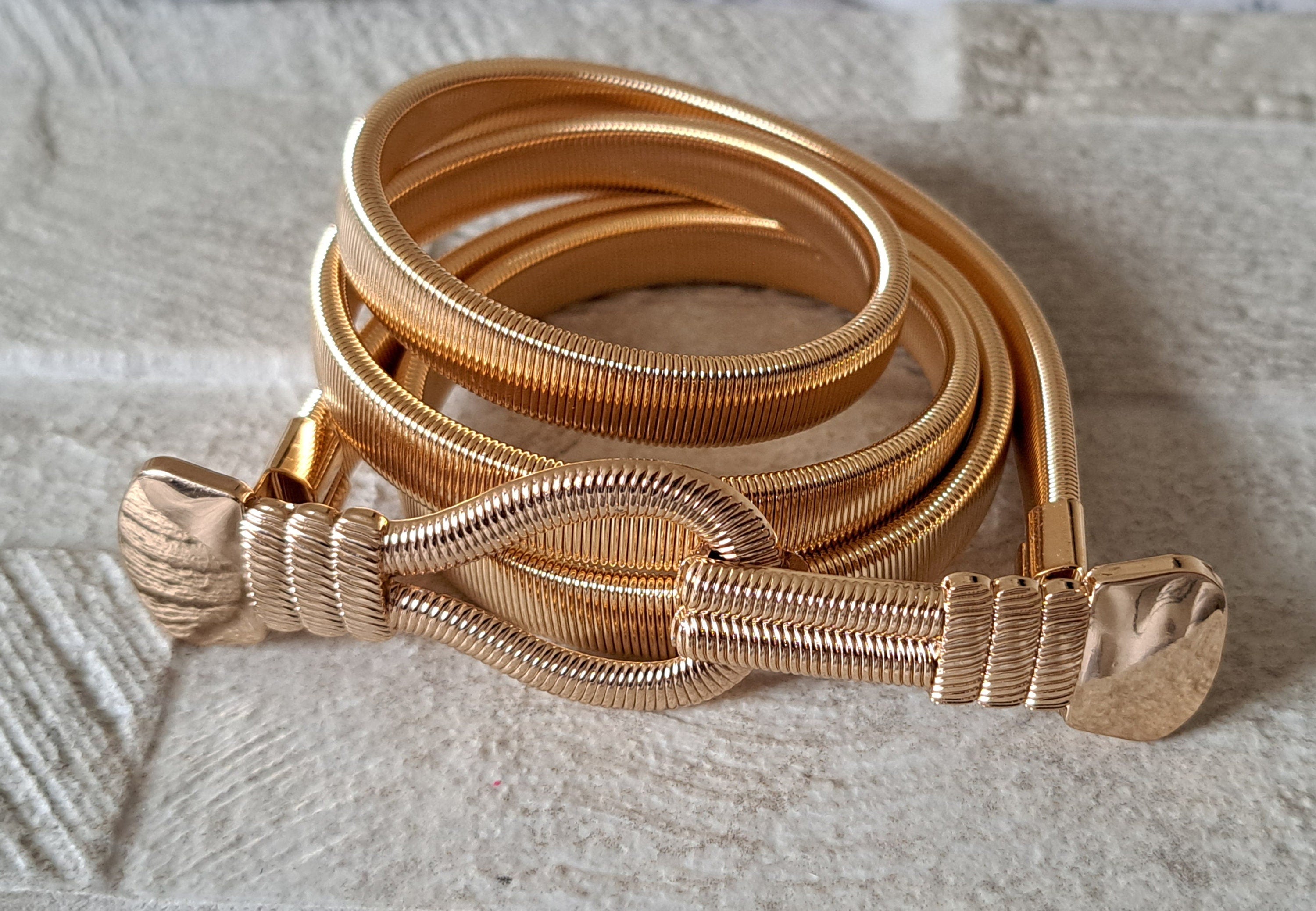 Gold Skinny Stretch Loop Hook Knot Shirt Dress Coat Belt