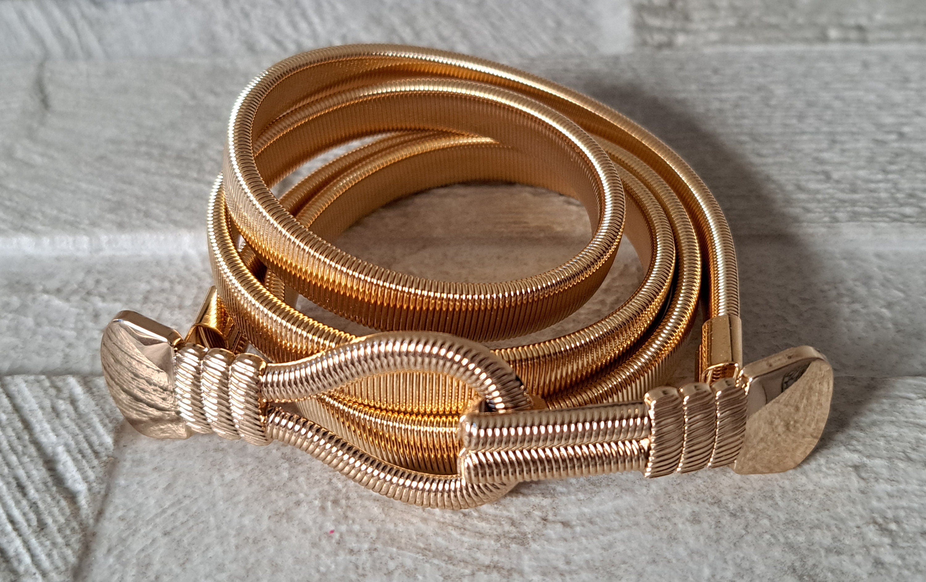 Gold Skinny Stretch Loop Hook Knot Shirt Dress Coat Belt