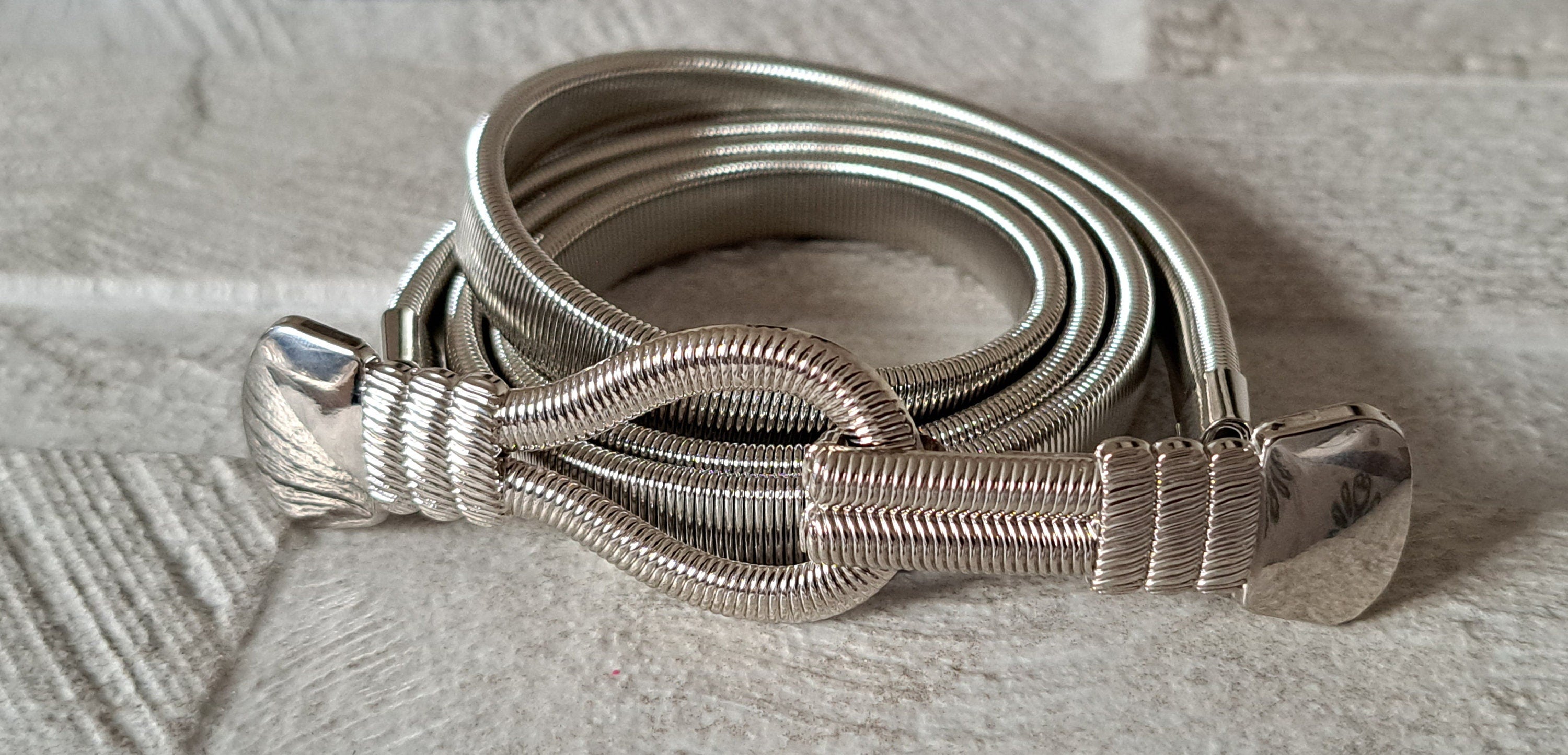 Silver Skinny Stretch Loop Hook Knot Shirt Dress Coat Belt