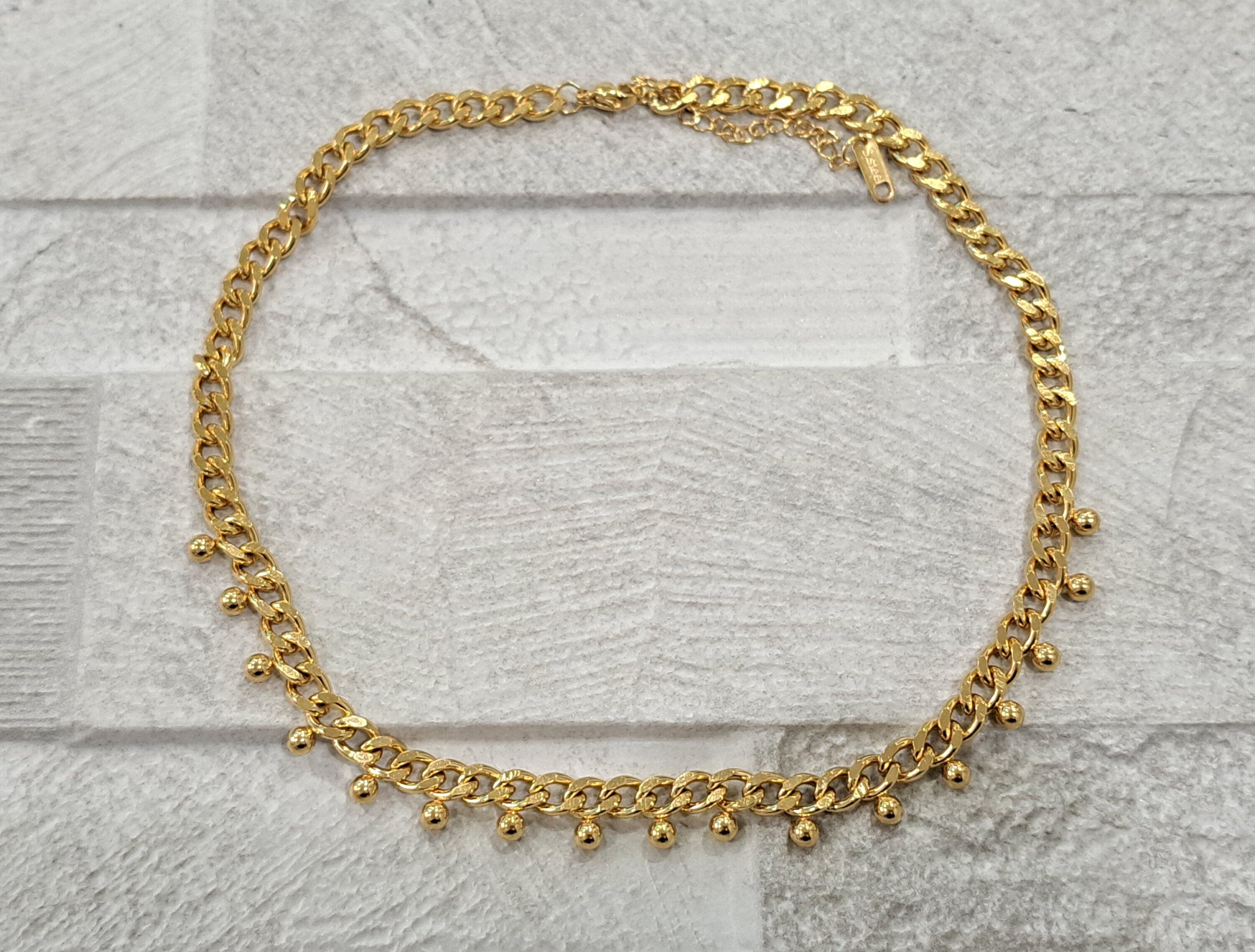 Gold Stainless Steel Linked Adjustable Choker Necklace