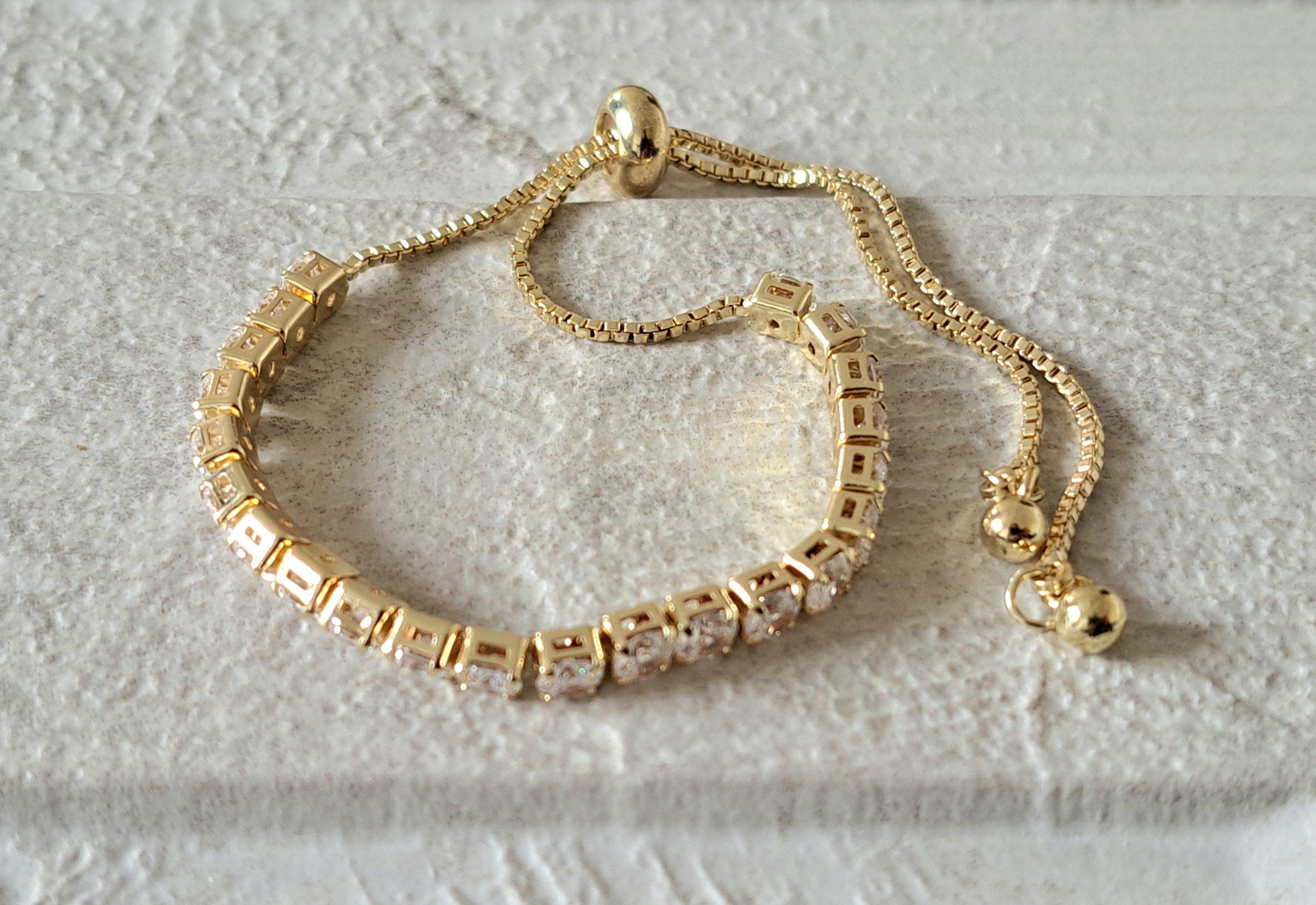 Gold Swarovski Crystal Adjustable Tennis Bracelet
