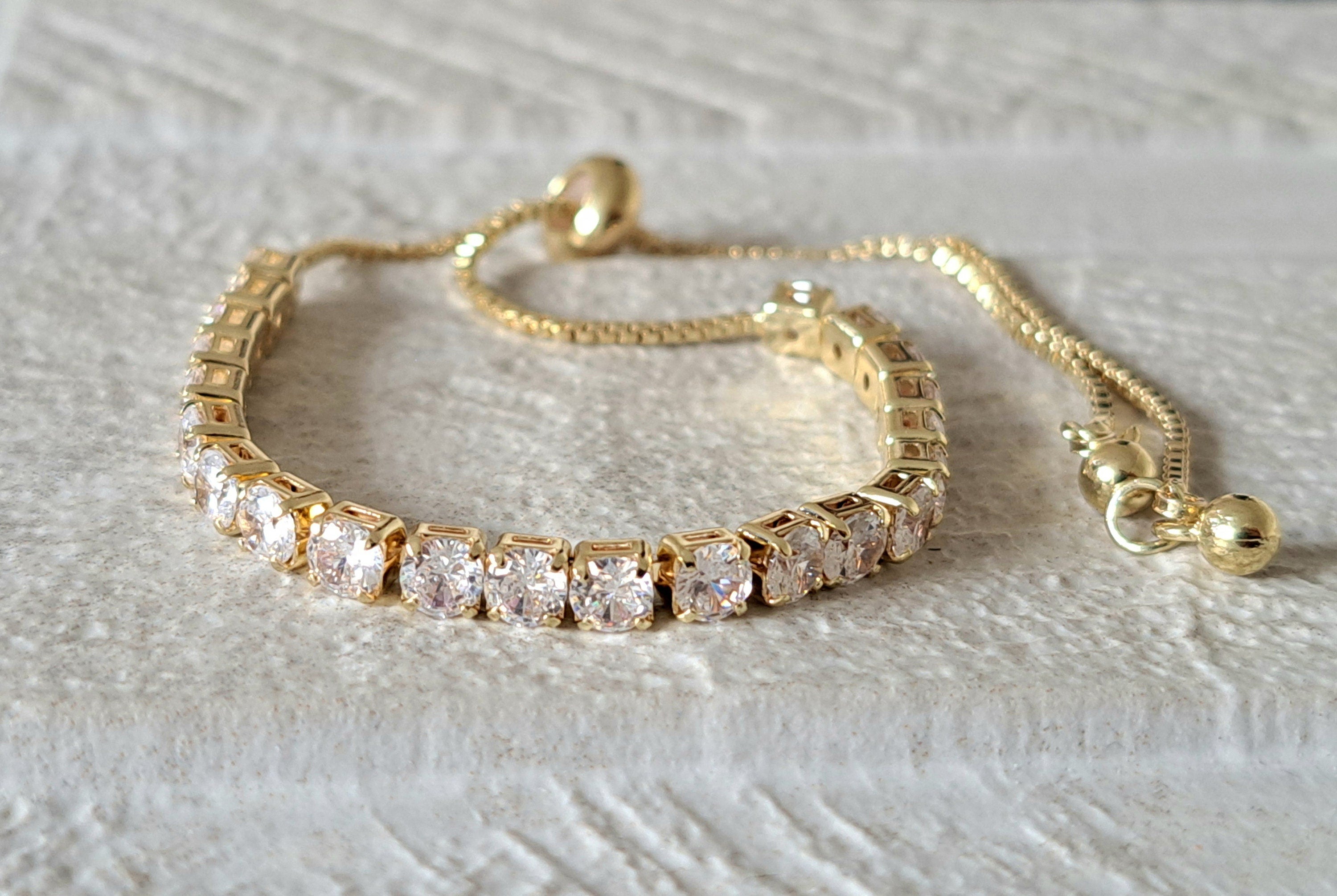 Gold Swarovski Crystal Adjustable Tennis Bracelet