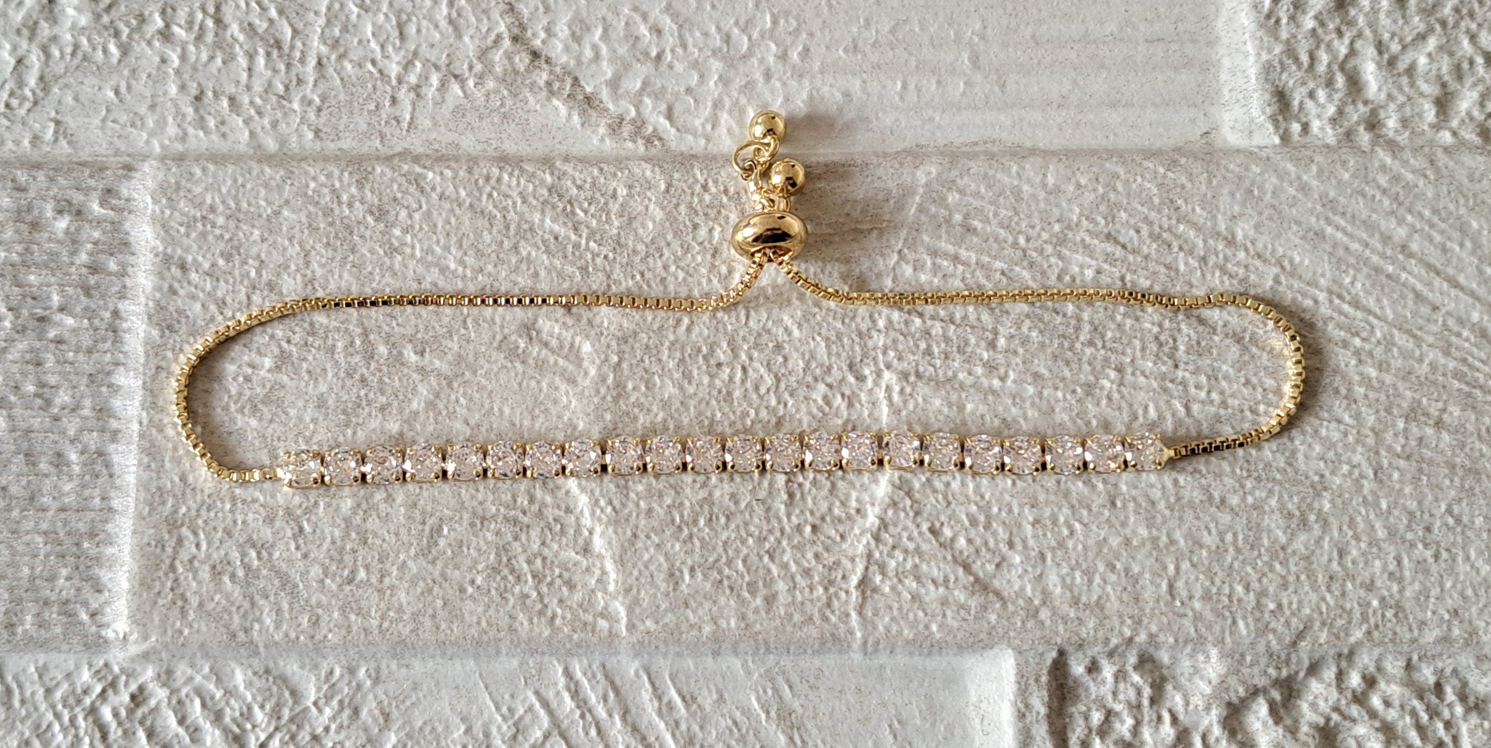 Gold Swarovski Crystal Adjustable Tennis Bracelet
