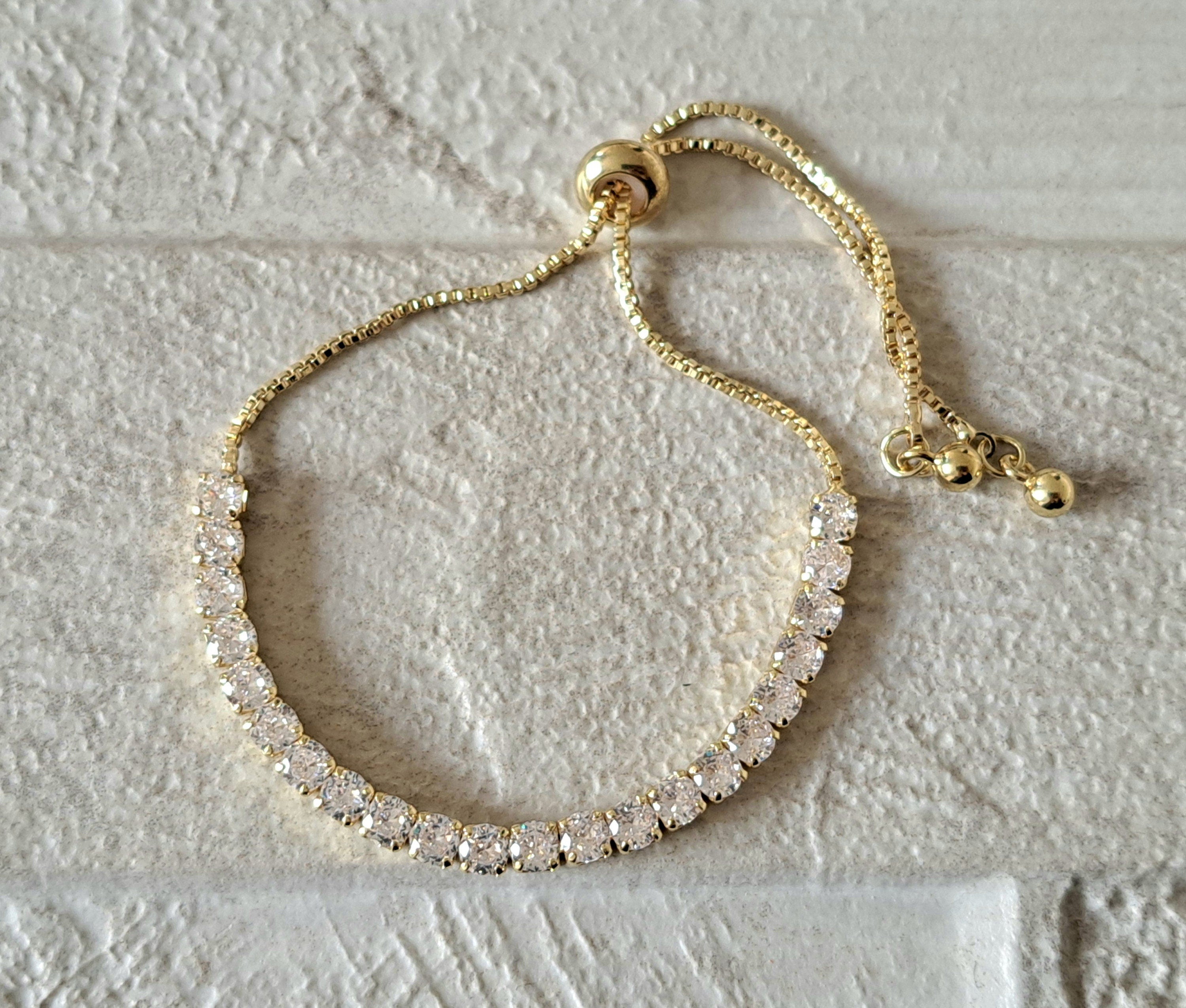 Gold Swarovski Crystal Adjustable Tennis Bracelet