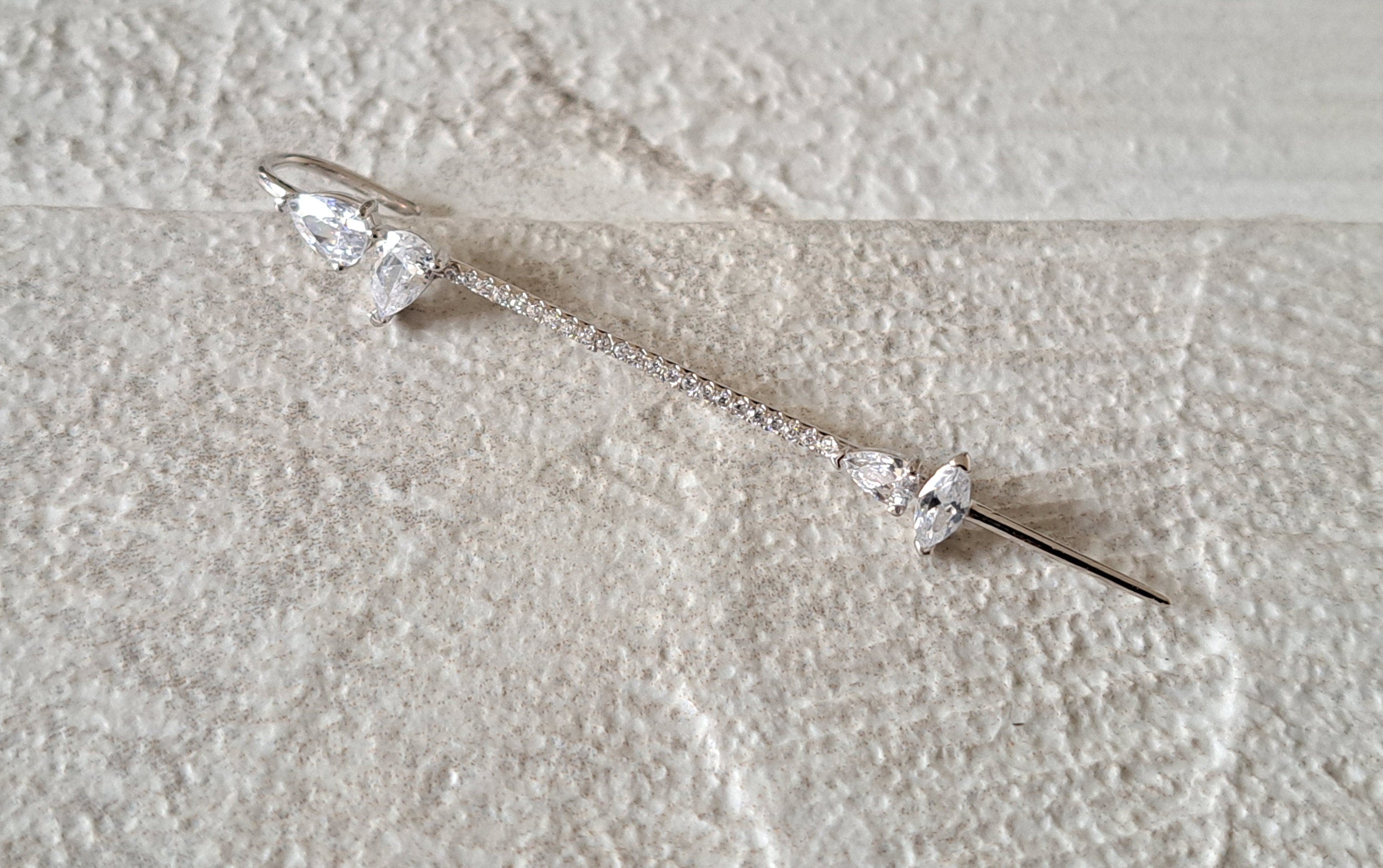 Long 925 Silver Swarovski Crystal Slide on Ear Clip Earring