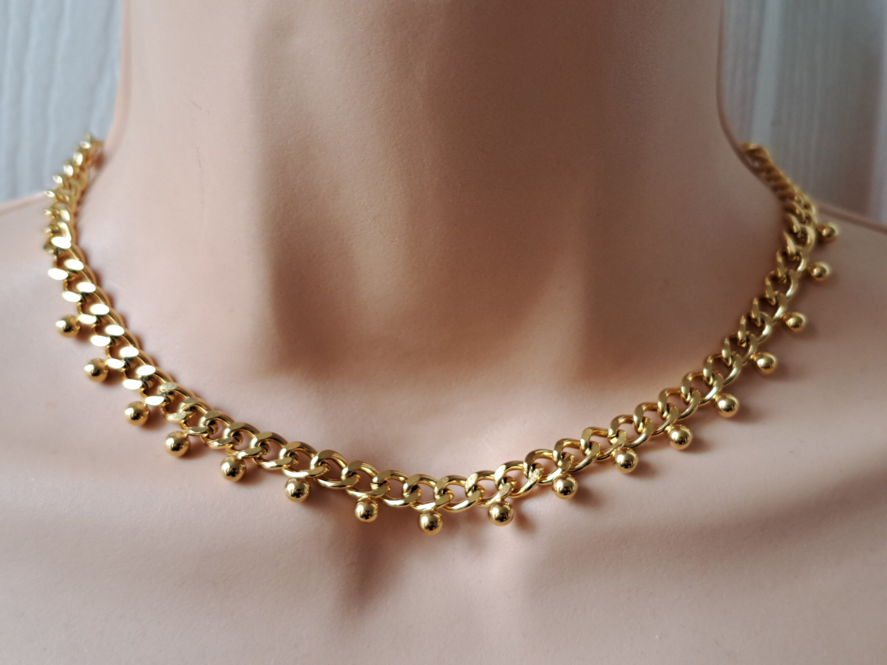 Gold Stainless Steel Linked Adjustable Choker Necklace