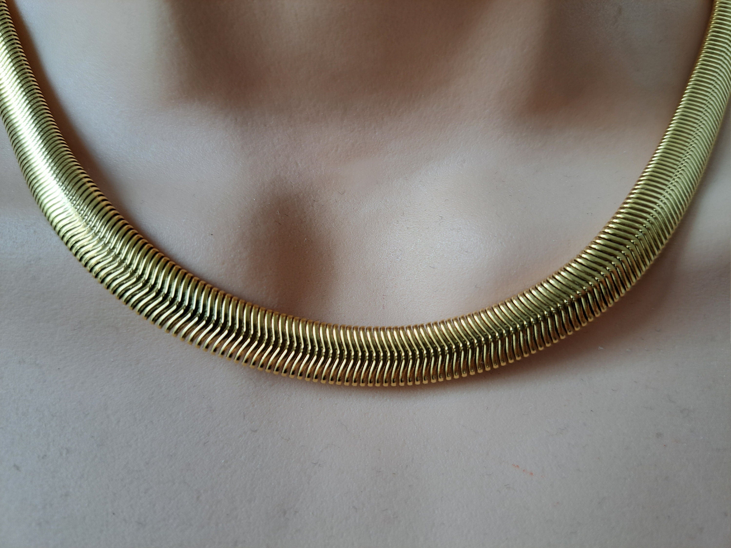 Gold Stainless Steel Snake Link Chain Adjustable Choker Necklace