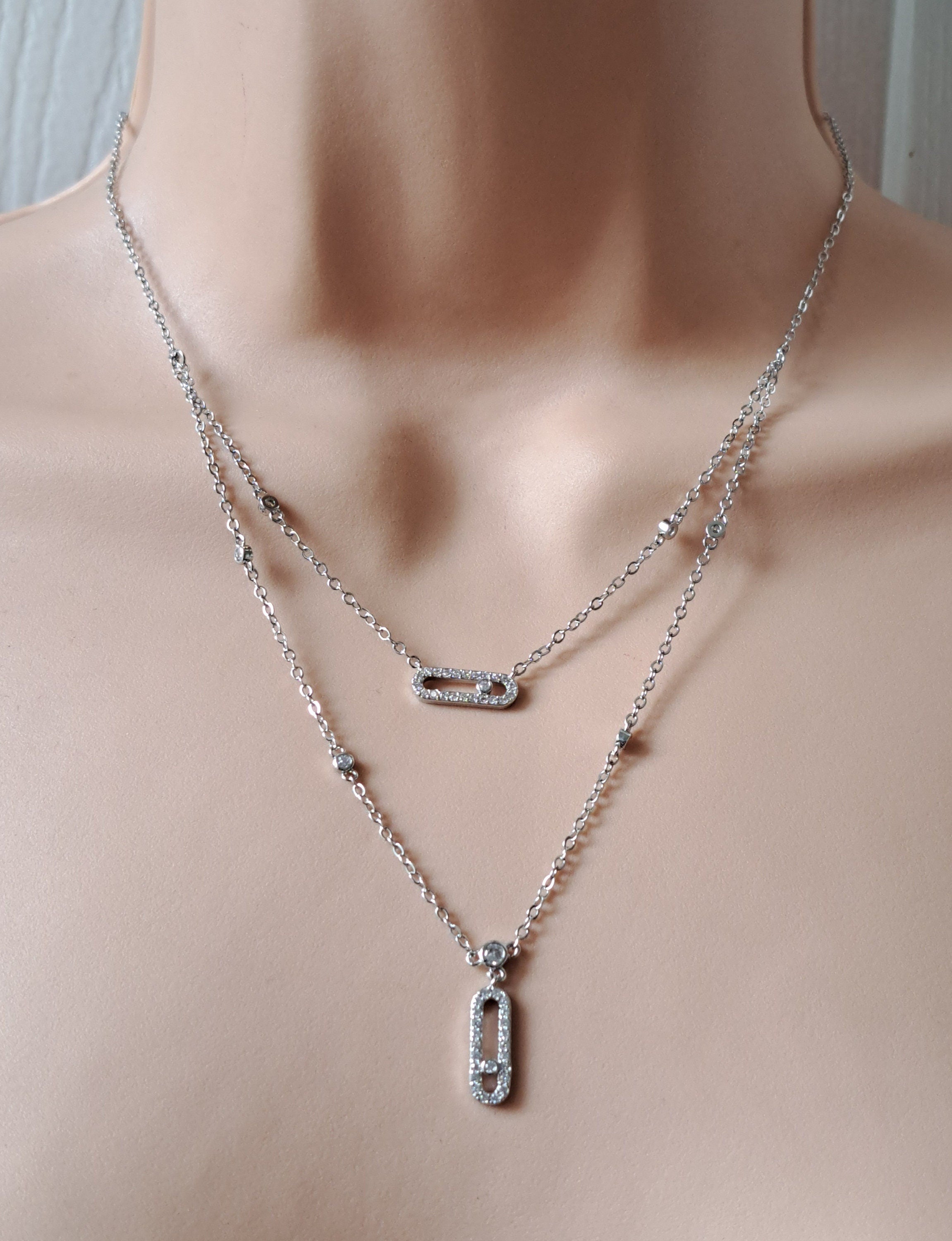 Silver Two Layer Swarovski Crystal Geometric Choker Necklace