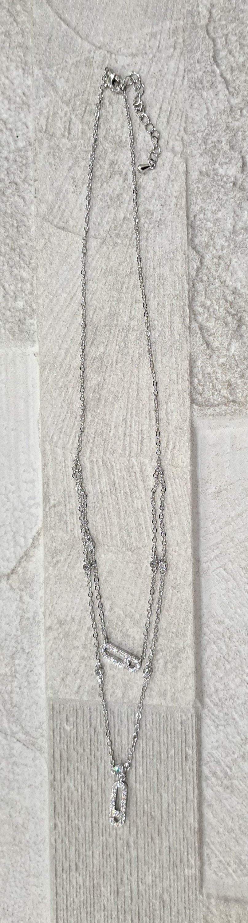 Silver Two Layer Swarovski Crystal Geometric Choker Necklace