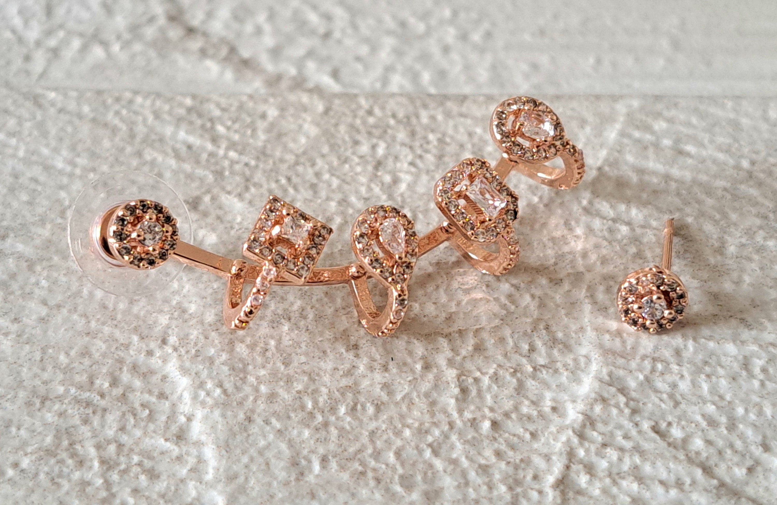 Rose Gold Swarovski Crystal Climber Wrap Ear Cuff Earring and Stud