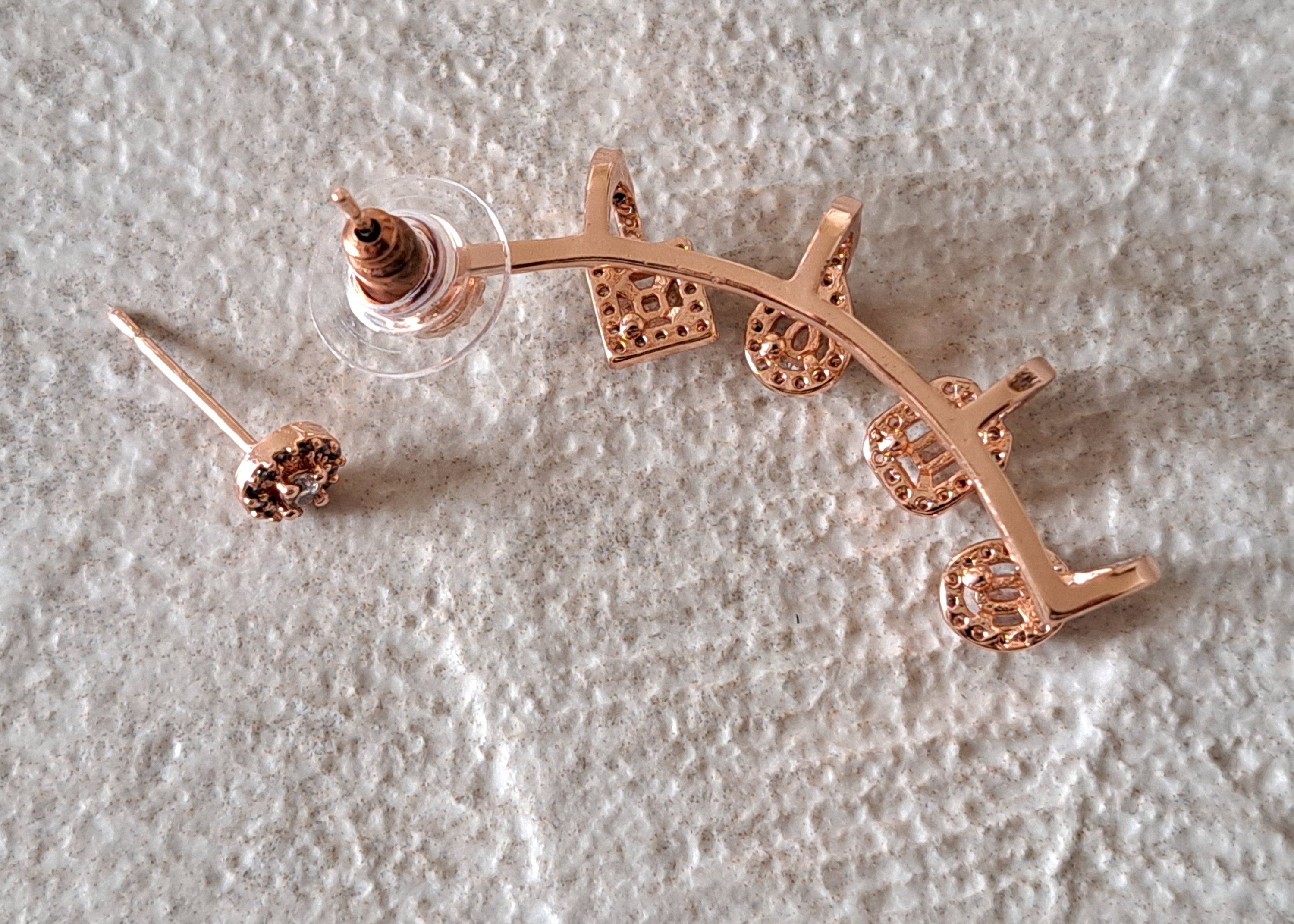 Rose Gold Swarovski Crystal Climber Wrap Ear Cuff Earring and Stud