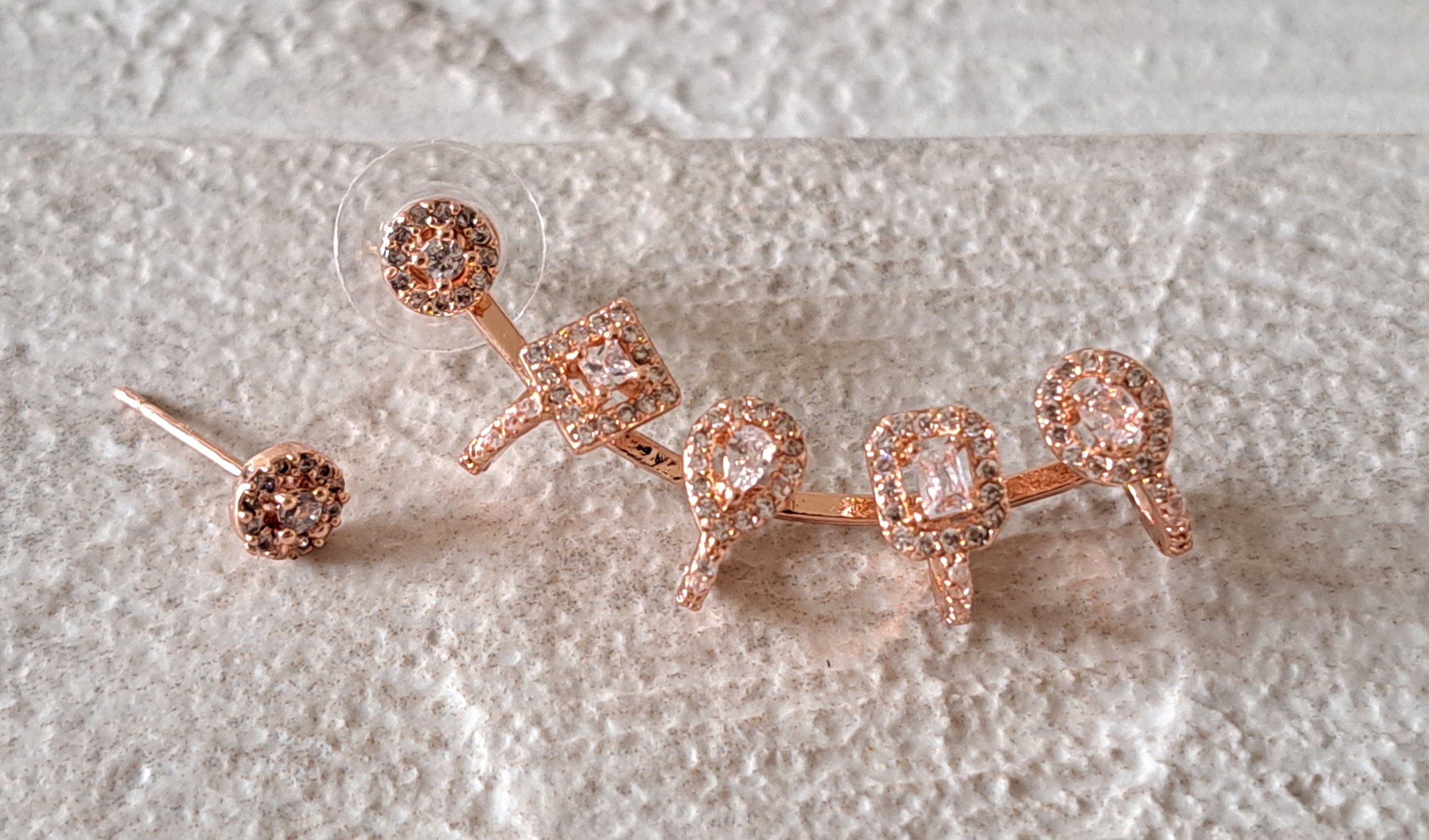 Rose Gold Swarovski Crystal Climber Wrap Ear Cuff Earring and Stud
