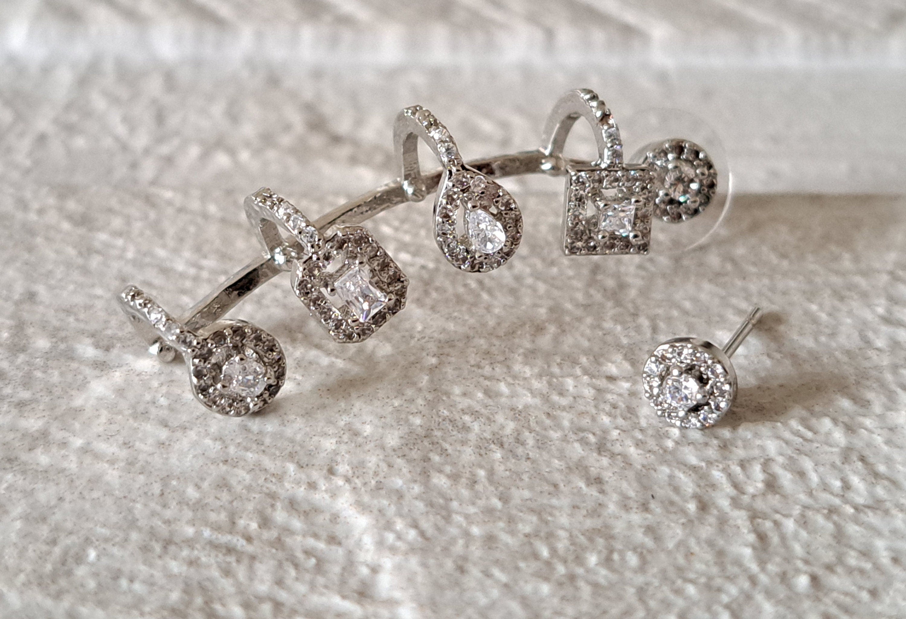 Silver Swarovski Crystal Wing Climbers Wrap Ear Cuff Stud Earrings