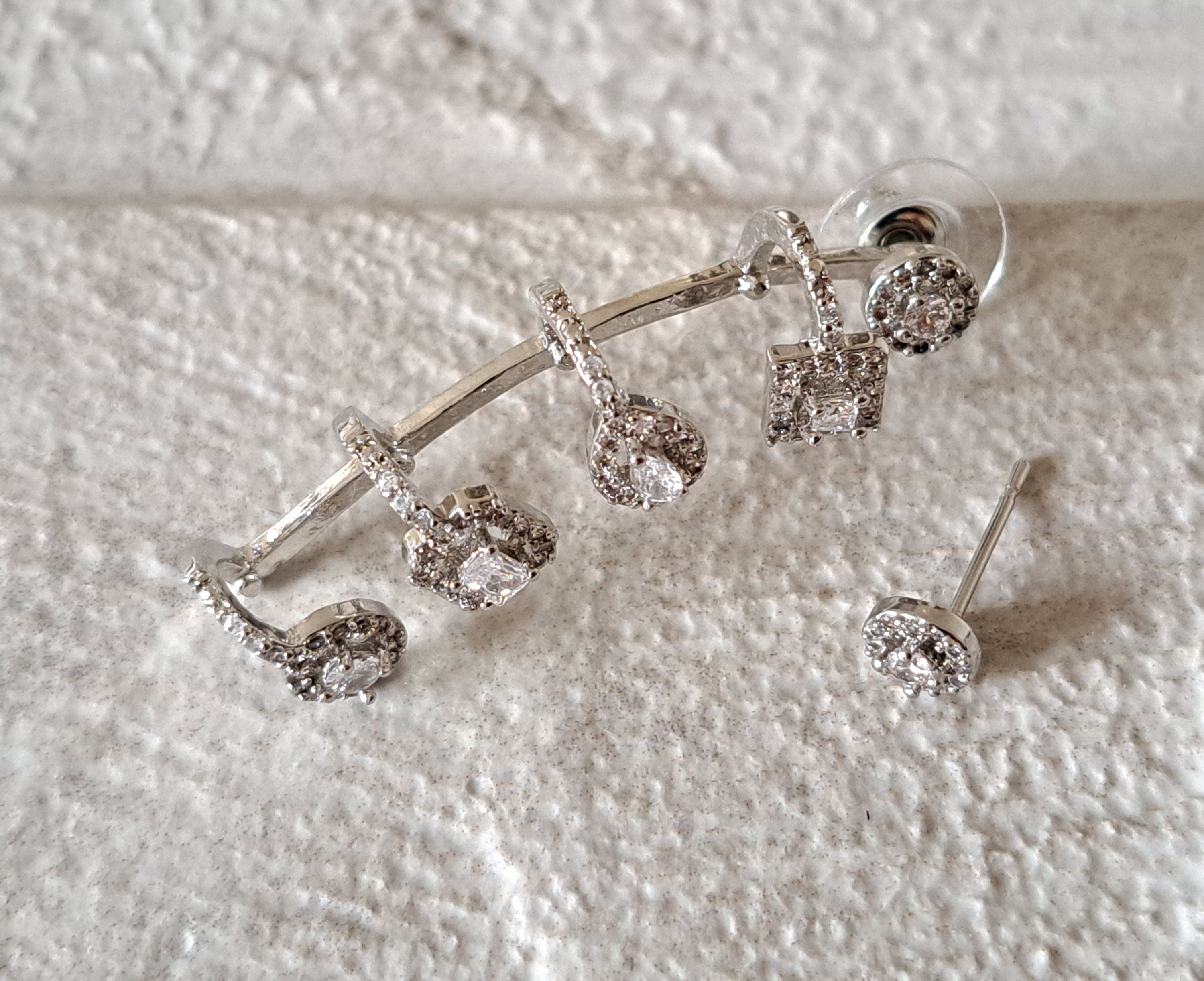 Silver Swarovski Crystal Wing Climbers Wrap Ear Cuff Stud Earrings