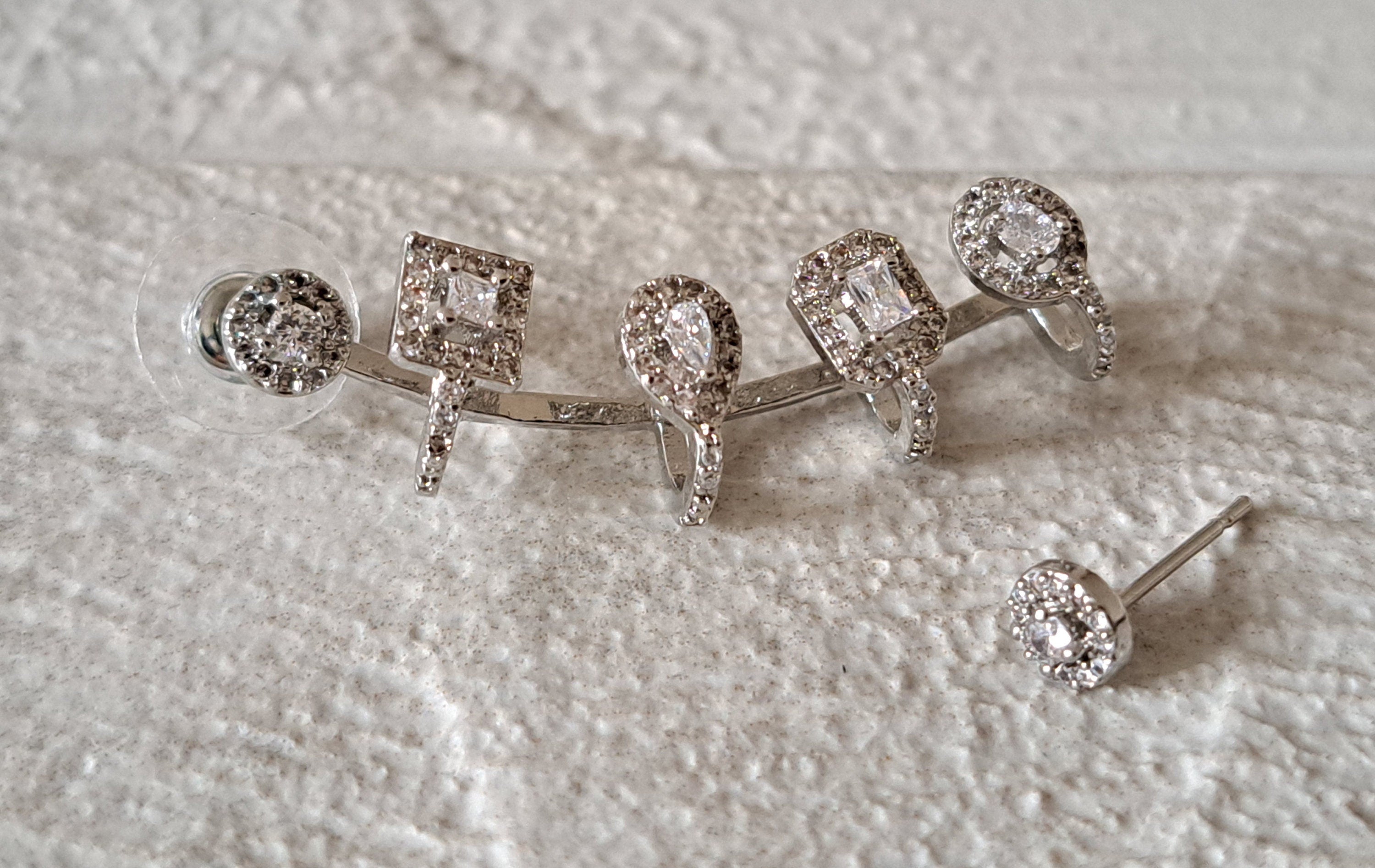 Silver Swarovski Crystal Wing Climbers Wrap Ear Cuff Stud Earrings