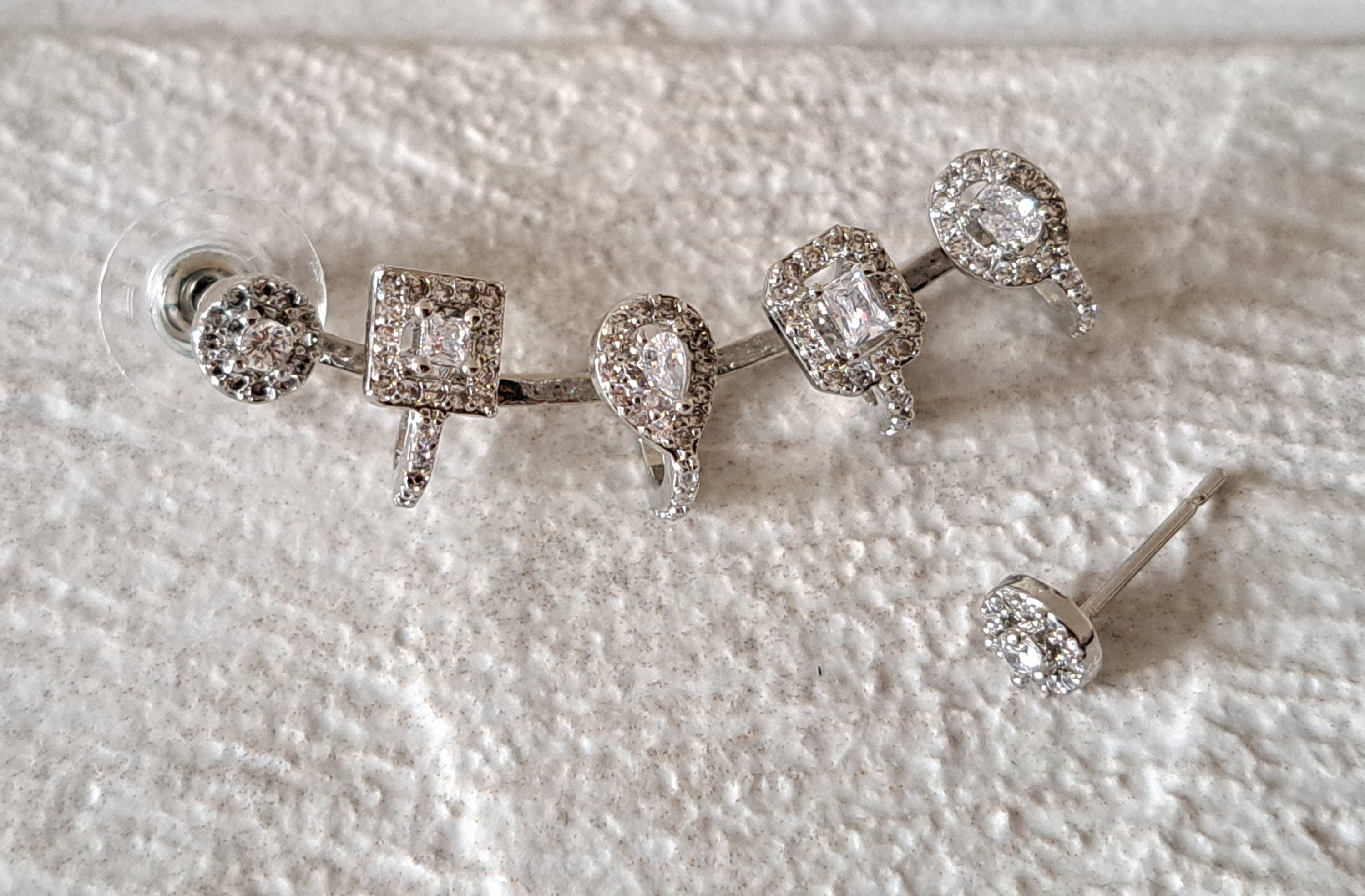 Silver Swarovski Crystal Wing Climbers Wrap Ear Cuff Stud Earrings