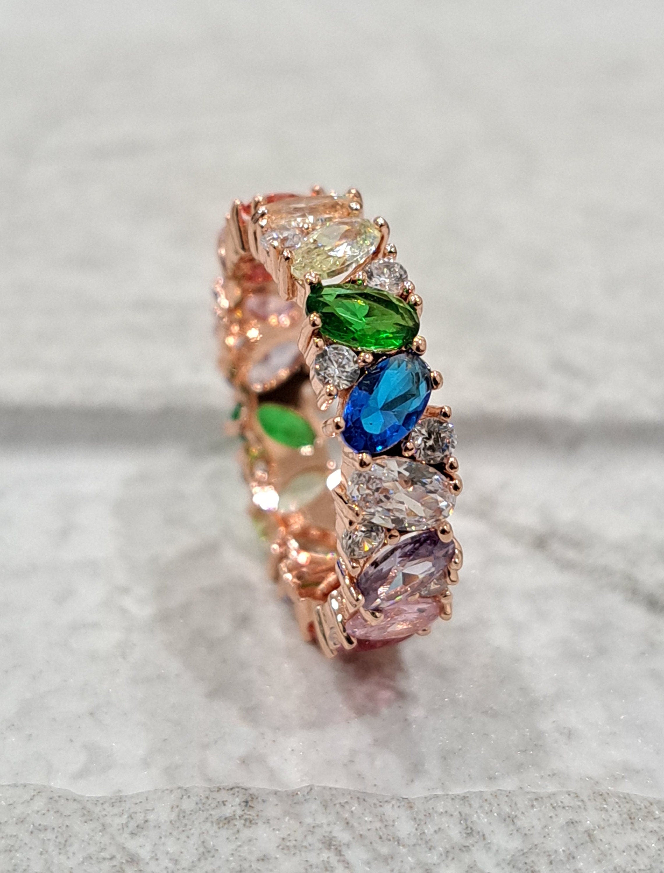 Rose Gold Multi-Coloured Swarovski Crystal Cocktail Ring