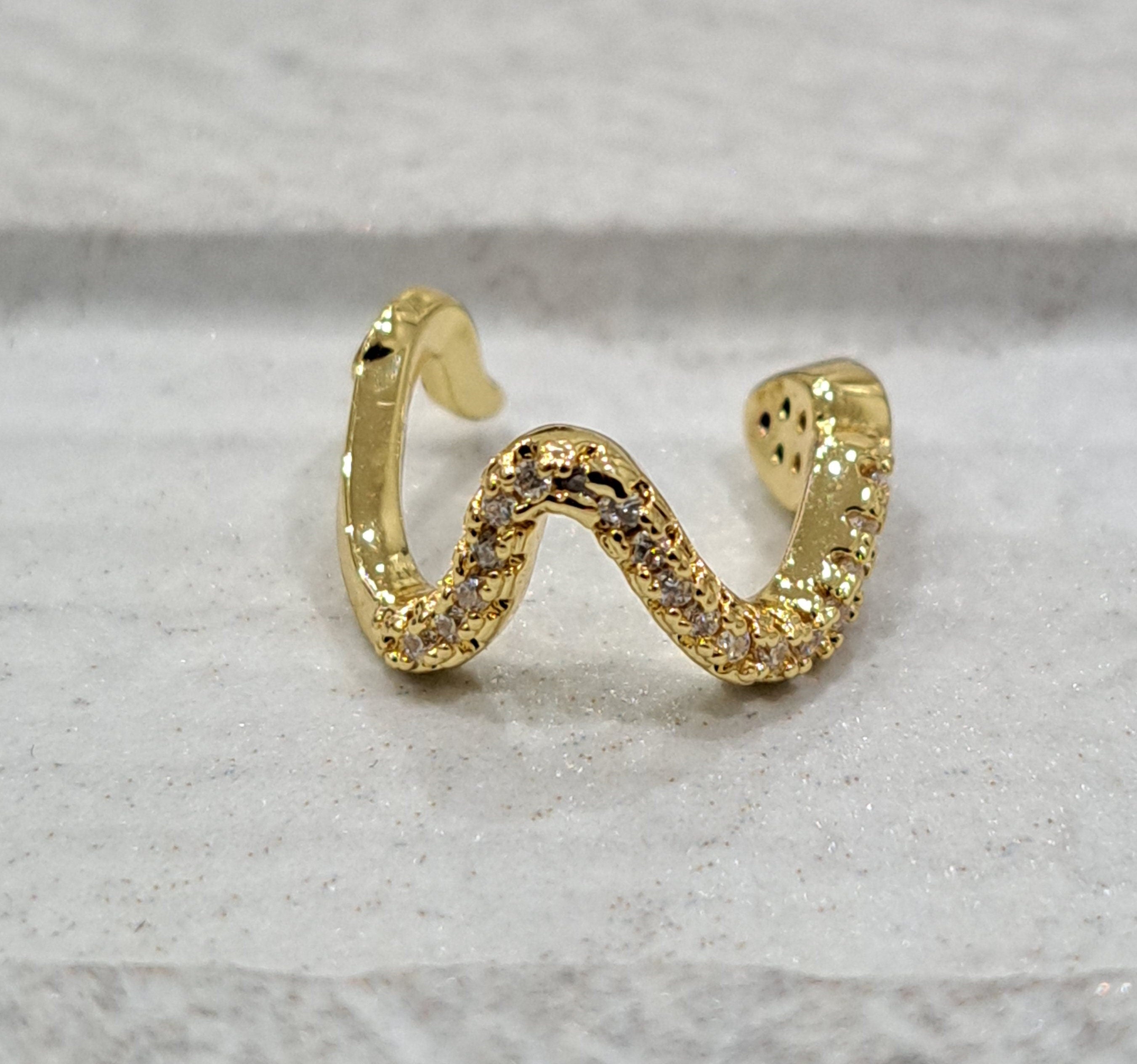 Small Gold Snake Swarovski Crystal Slide-On Cuff Earring