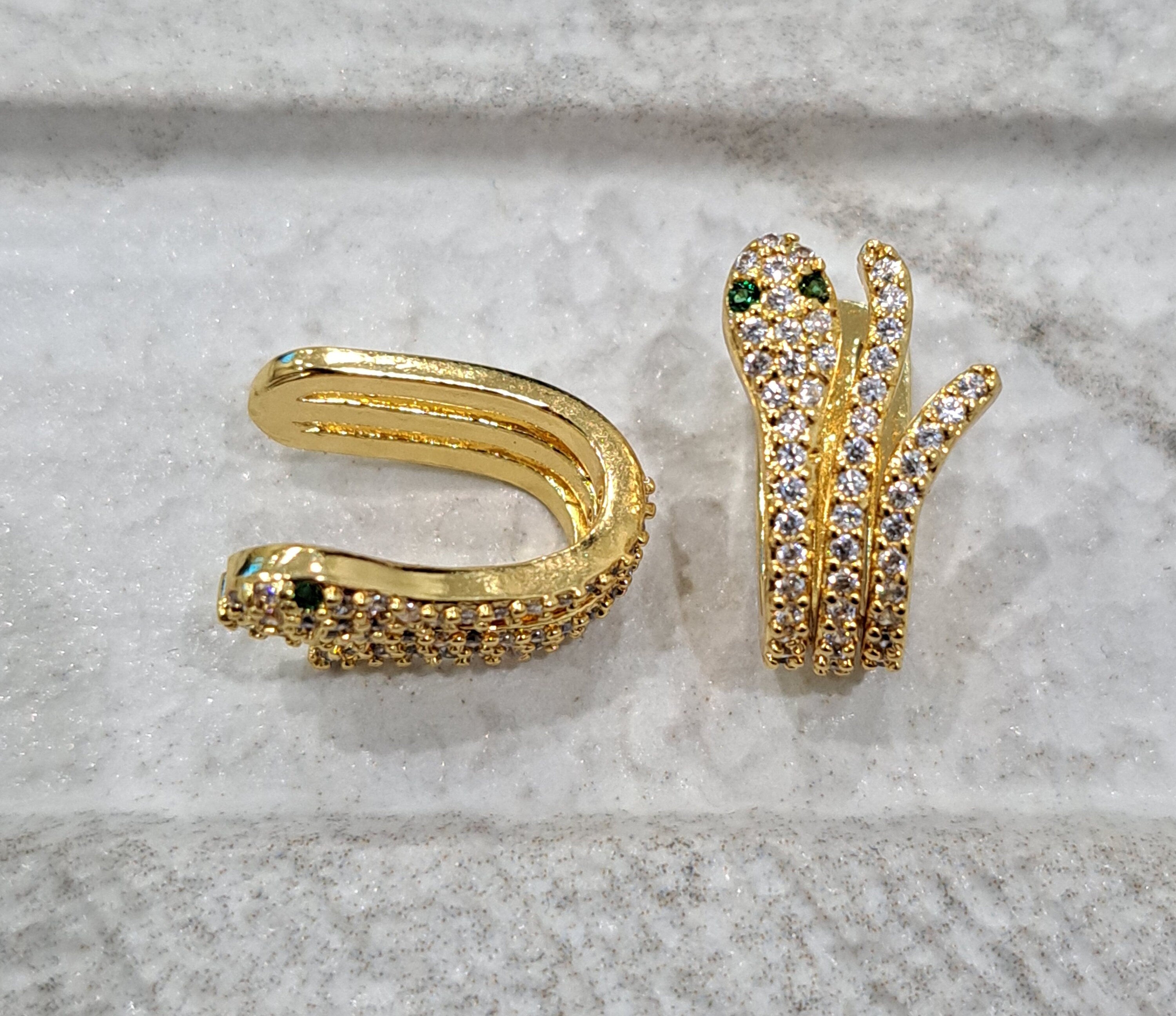 Small Double Gold Snake Swarovski Crystal Slide-On Cuff Earring