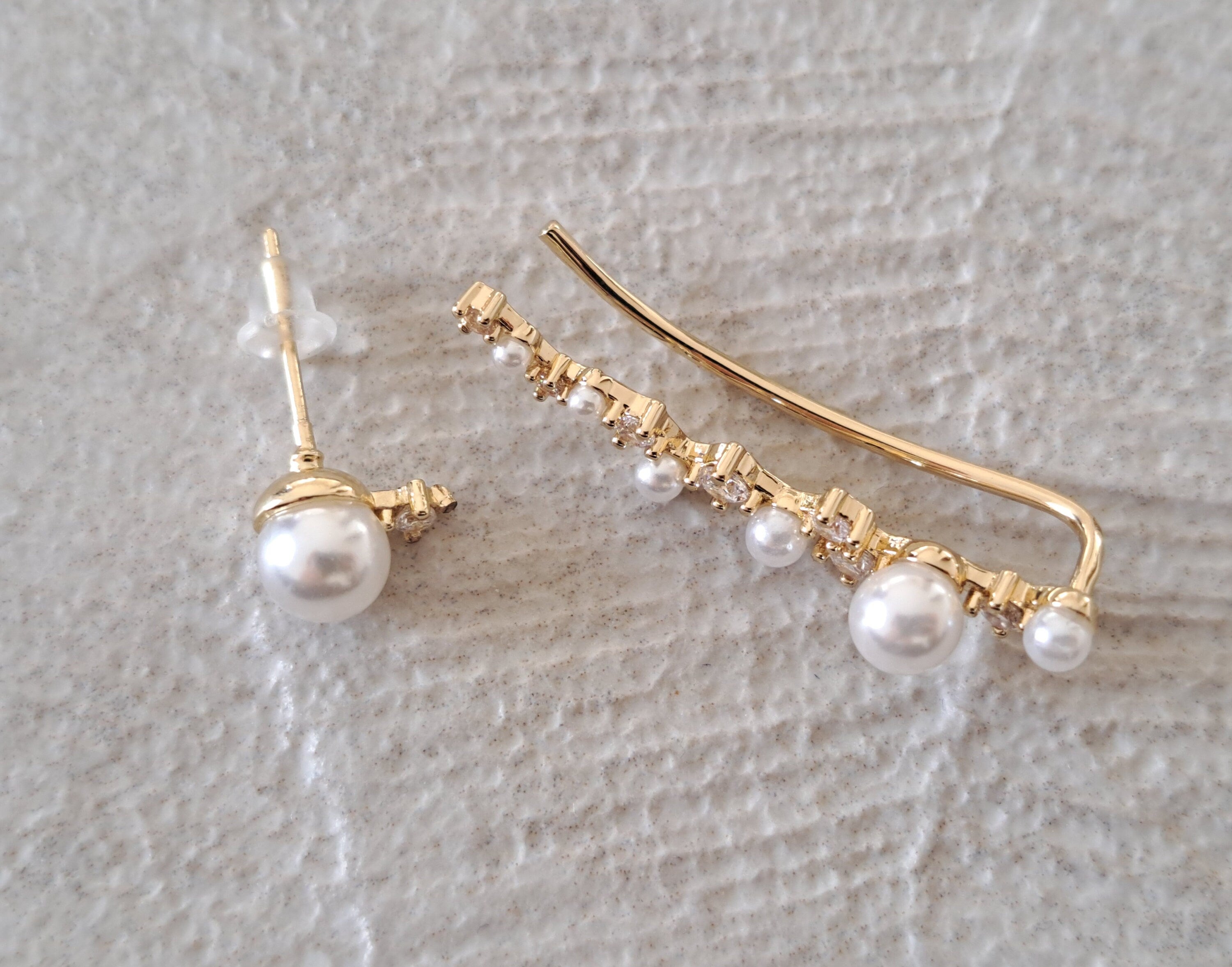 Gold Pearl Swarovski Crystal Wrap Ear Cuff Earring and Stud