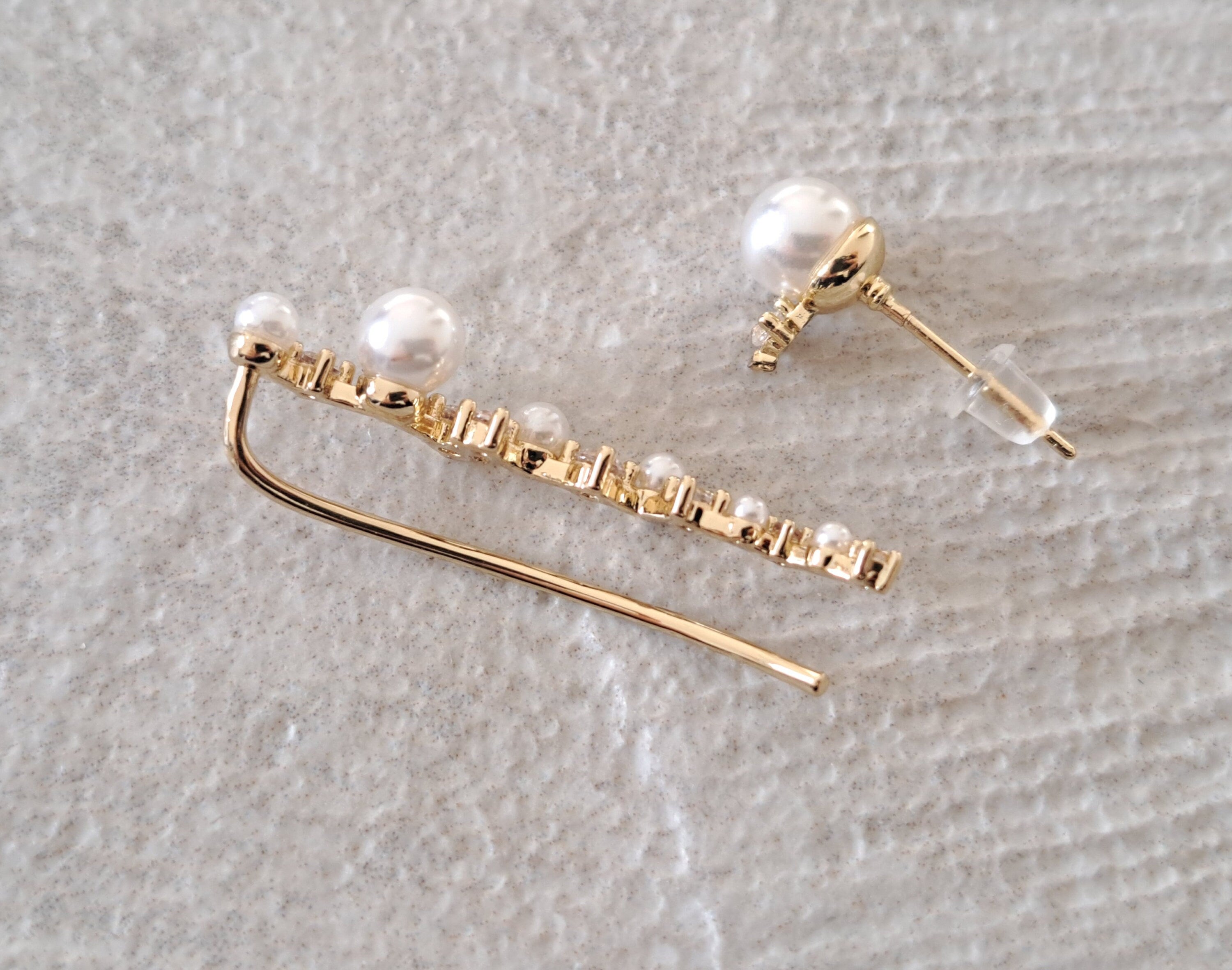 Gold Pearl Swarovski Crystal Wrap Ear Cuff Earring and Stud