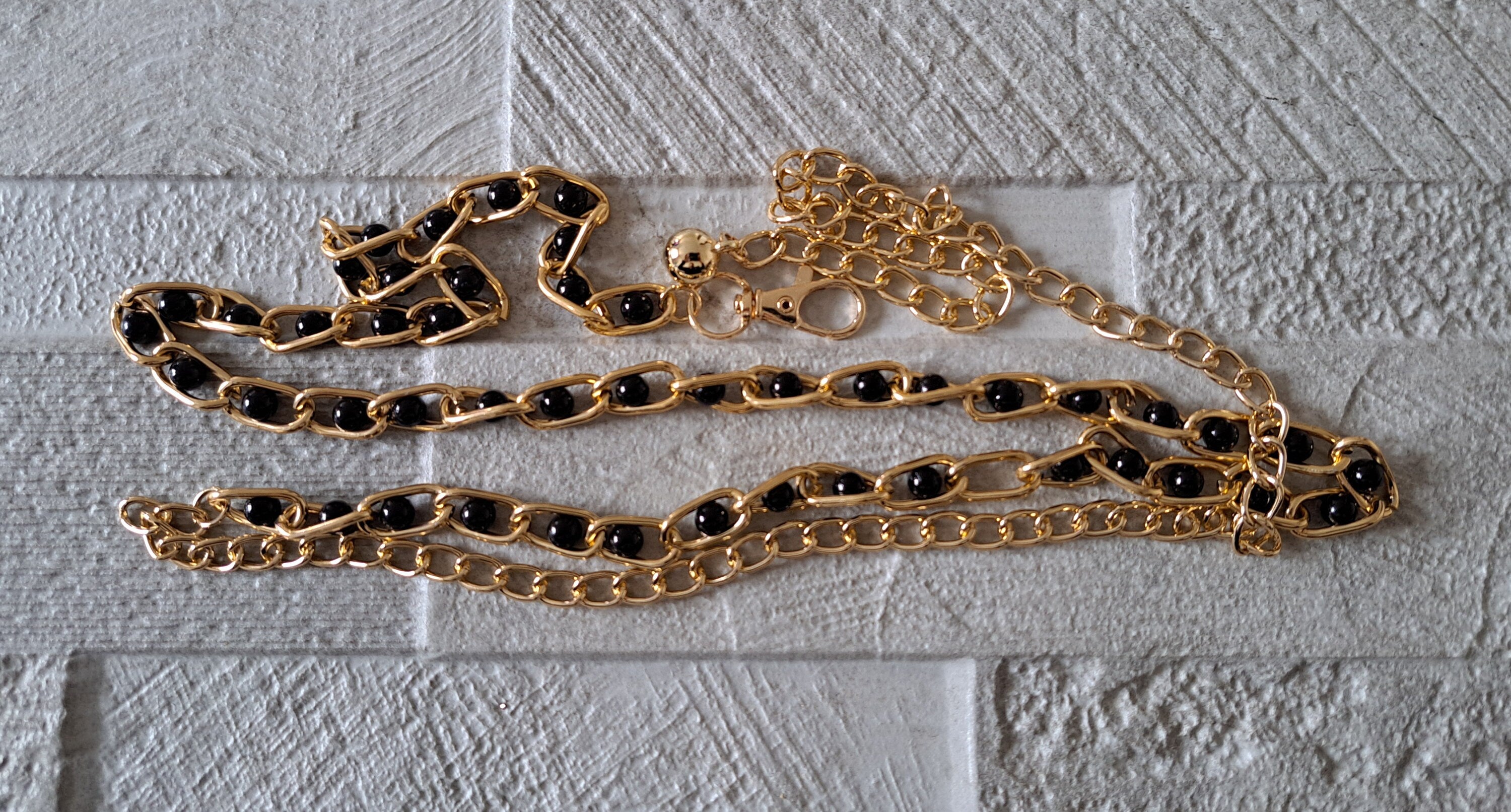 Gold Black Beaded Linked Chain Skinny Thin Handmade Dress Shirt Belt