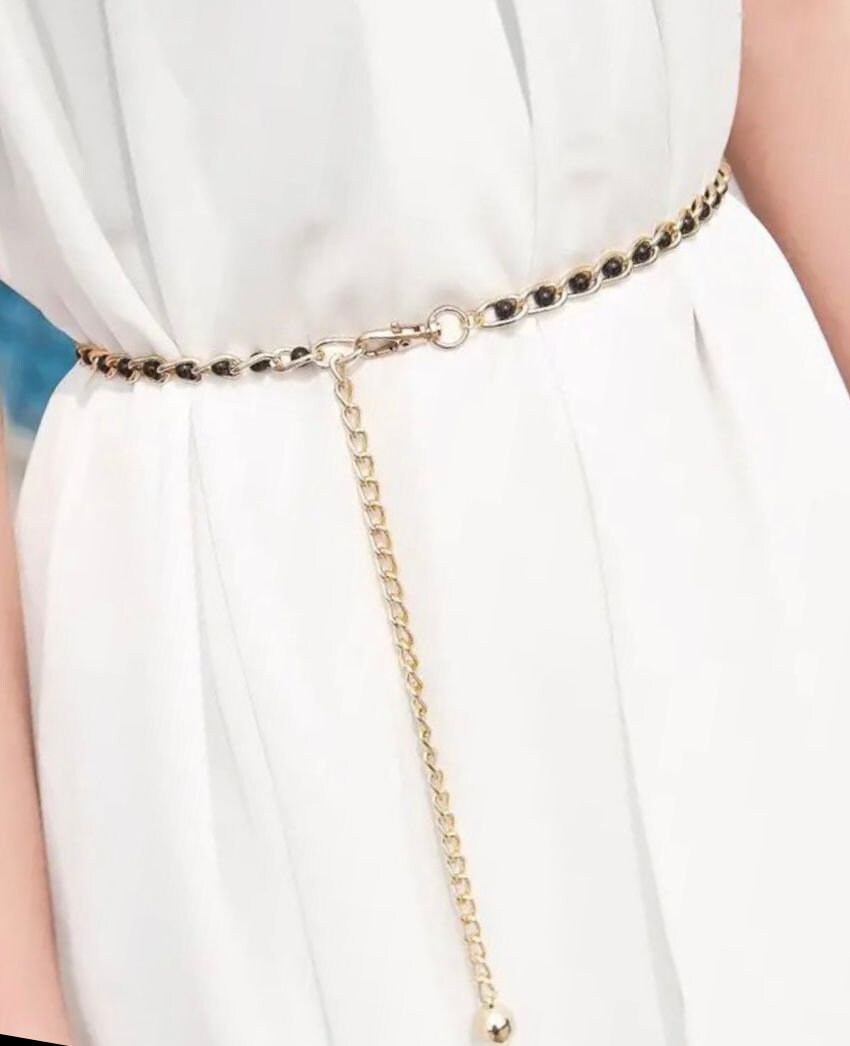 Gold Black Beaded Linked Chain Skinny Thin Handmade Dress Shirt Belt