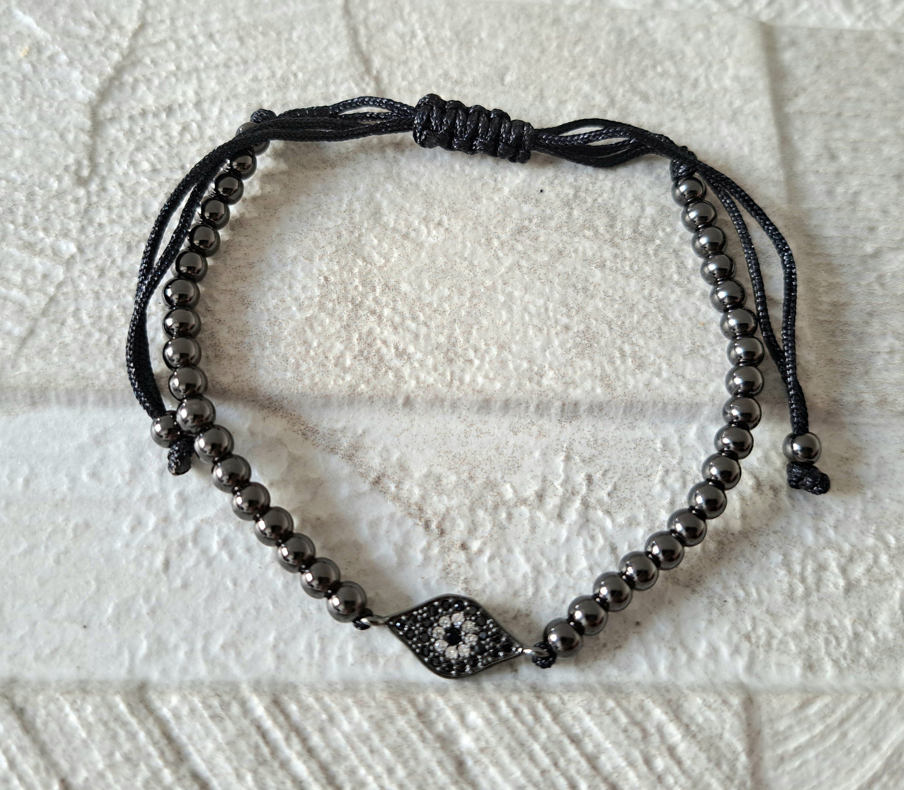 Black Evil Eye Swarovski Crystal Beaded Adjustable Bracelet