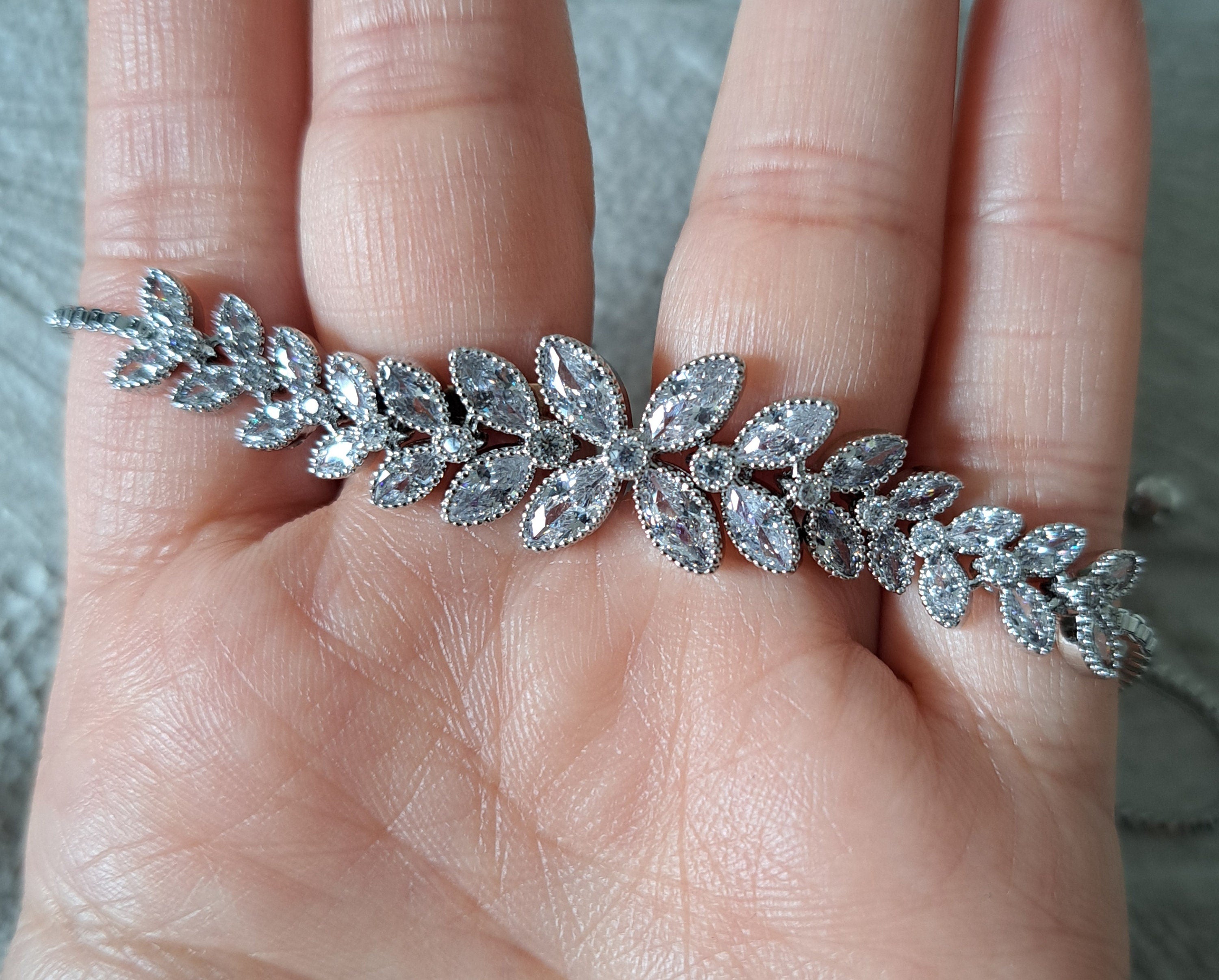 Silver Floral Swarovski Crystal Adjustable Tennis Bracelet