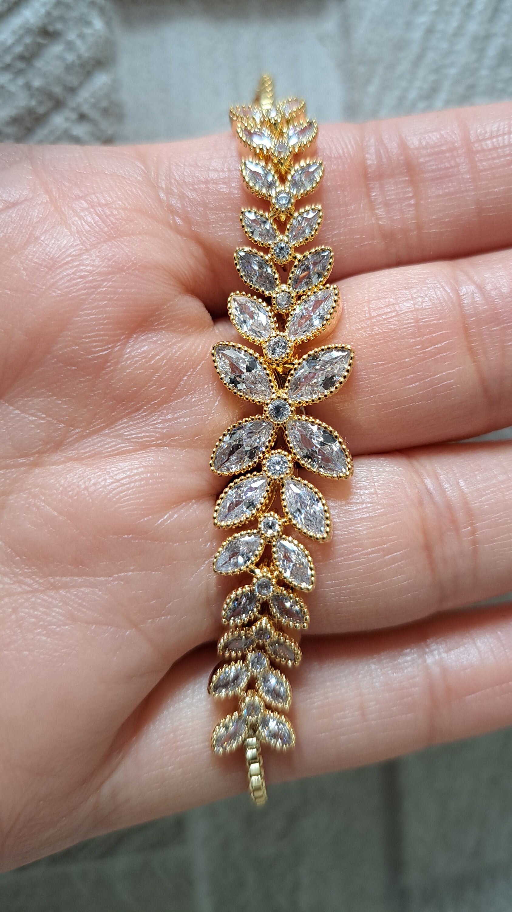 Gold Swarovski Crystal Floral Link Tennis Bracelet