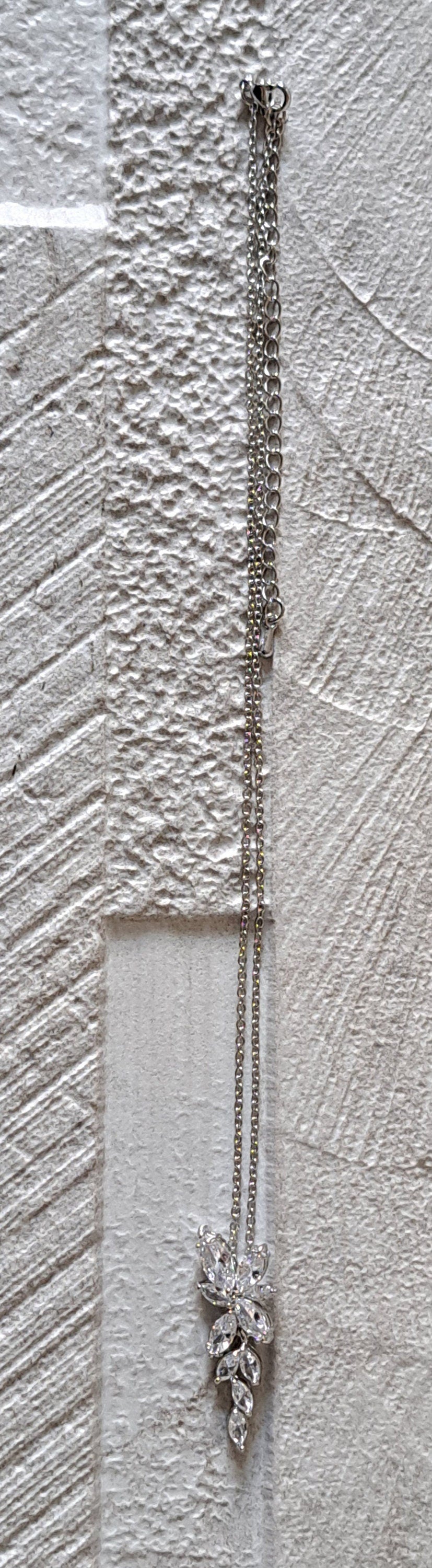 Silver Floral Drop Crystal Swarovski Necklace and Pendant