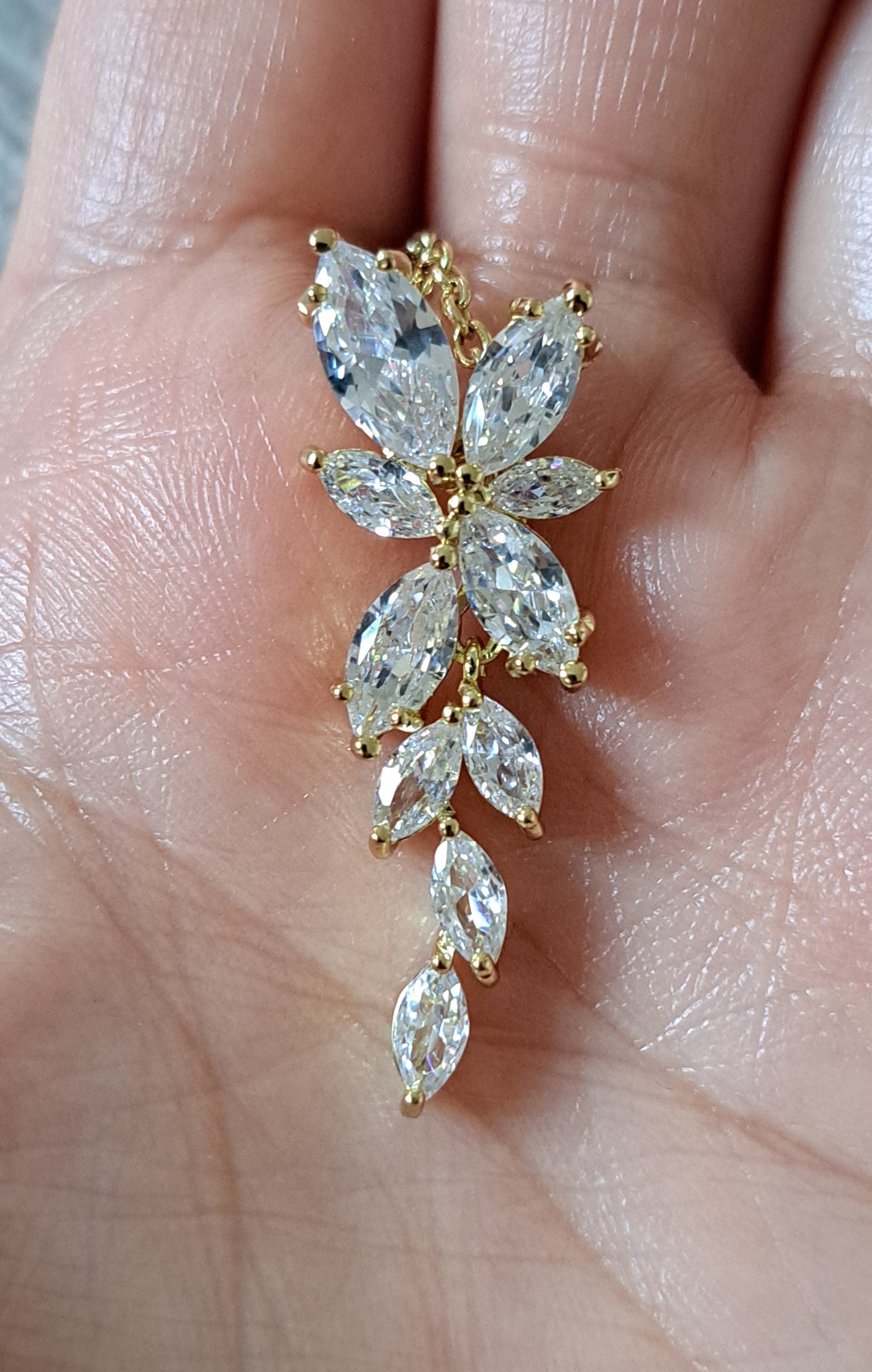 Gold Floral Drop Crystal Swarovski Necklace and Pendant