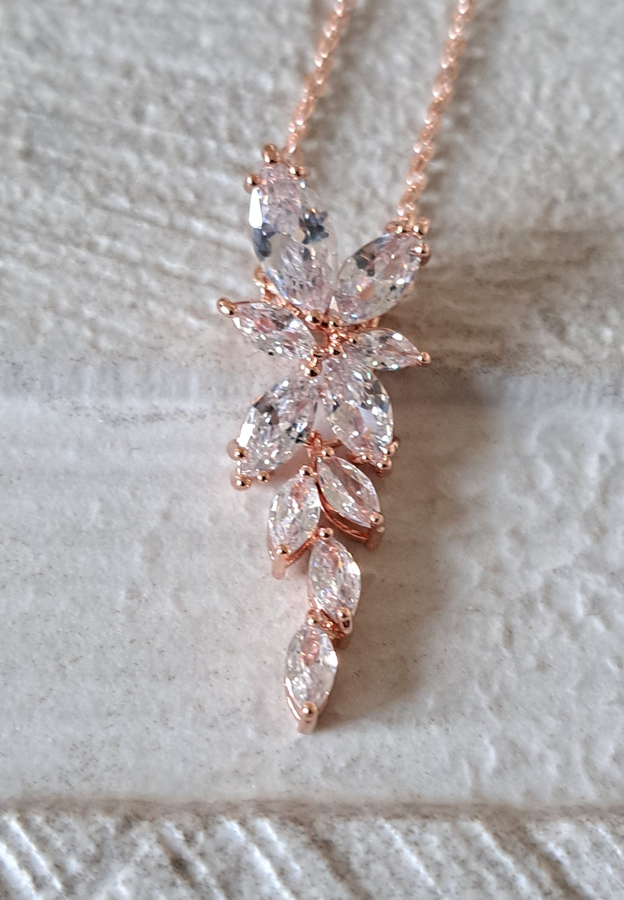 Rose Gold Floral Drop Crystal Swarovski Necklace and Pendant