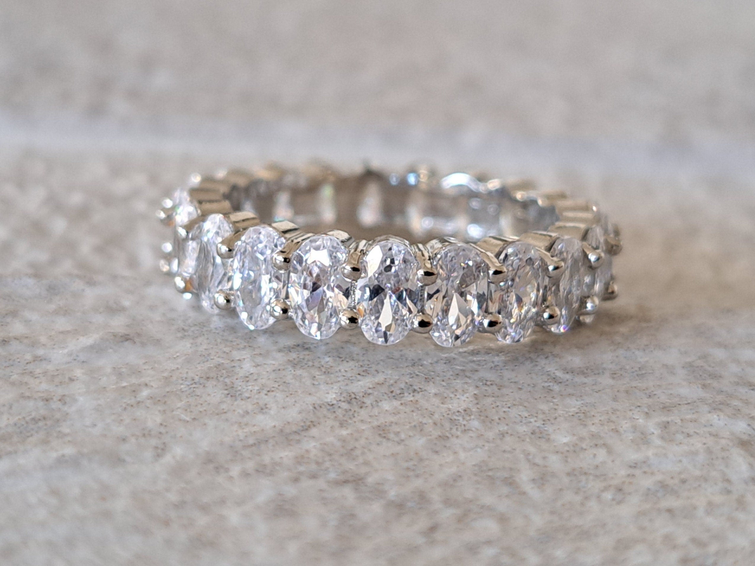 Silver Oval Crystal 925 Engagement Eternity Ring