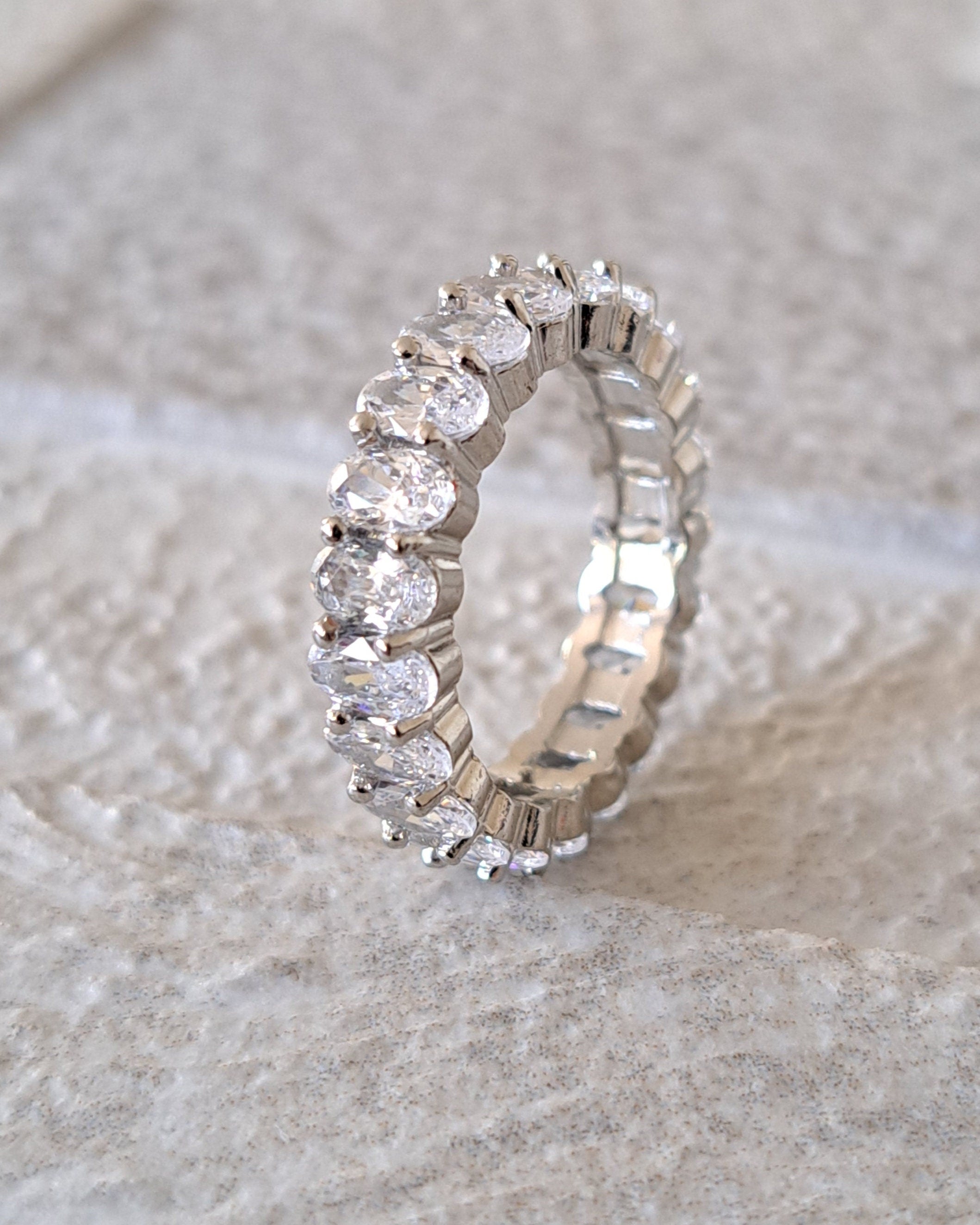 Silver Oval Crystal 925 Engagement Eternity Ring