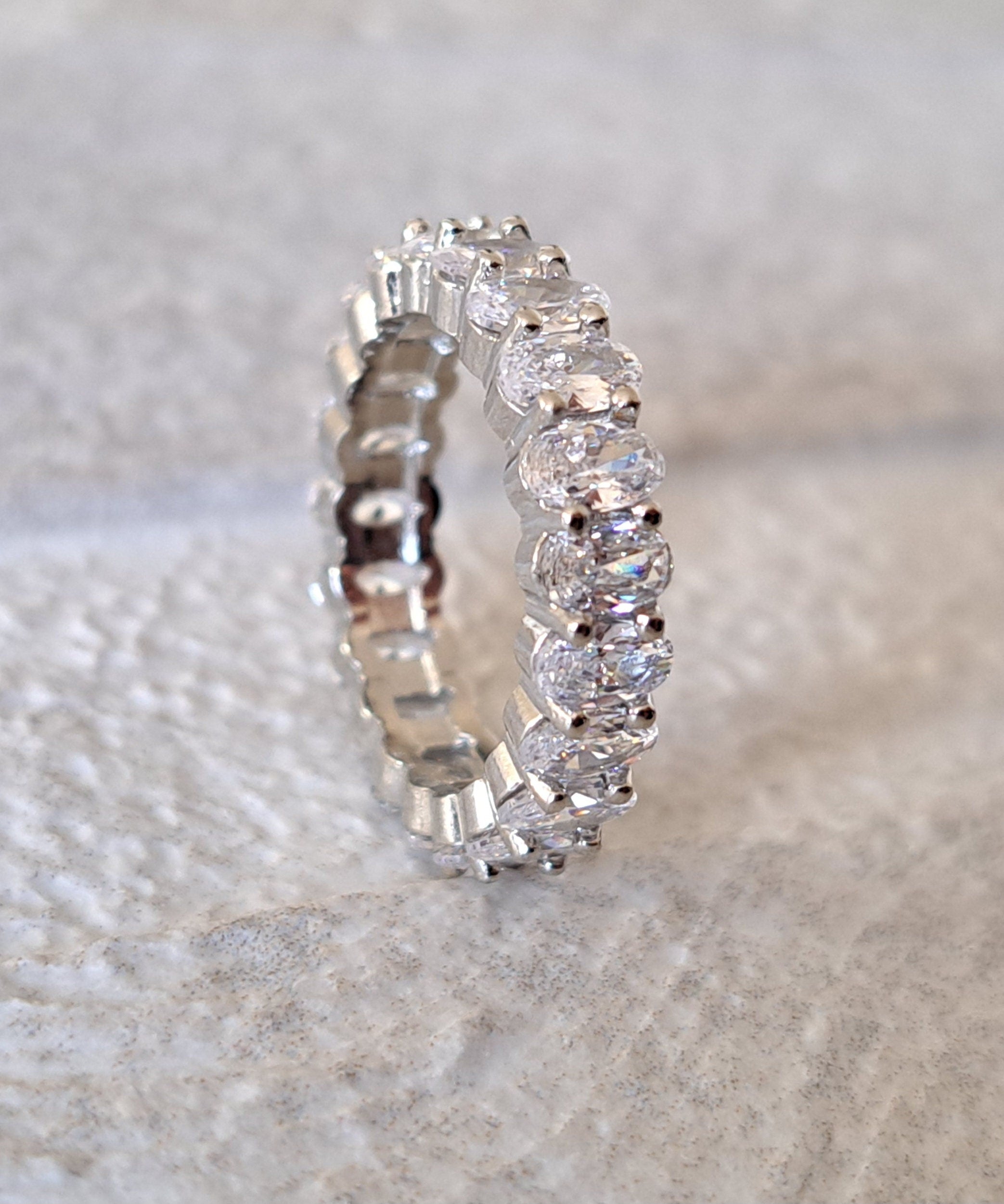 Silver Oval Crystal 925 Engagement Eternity Ring