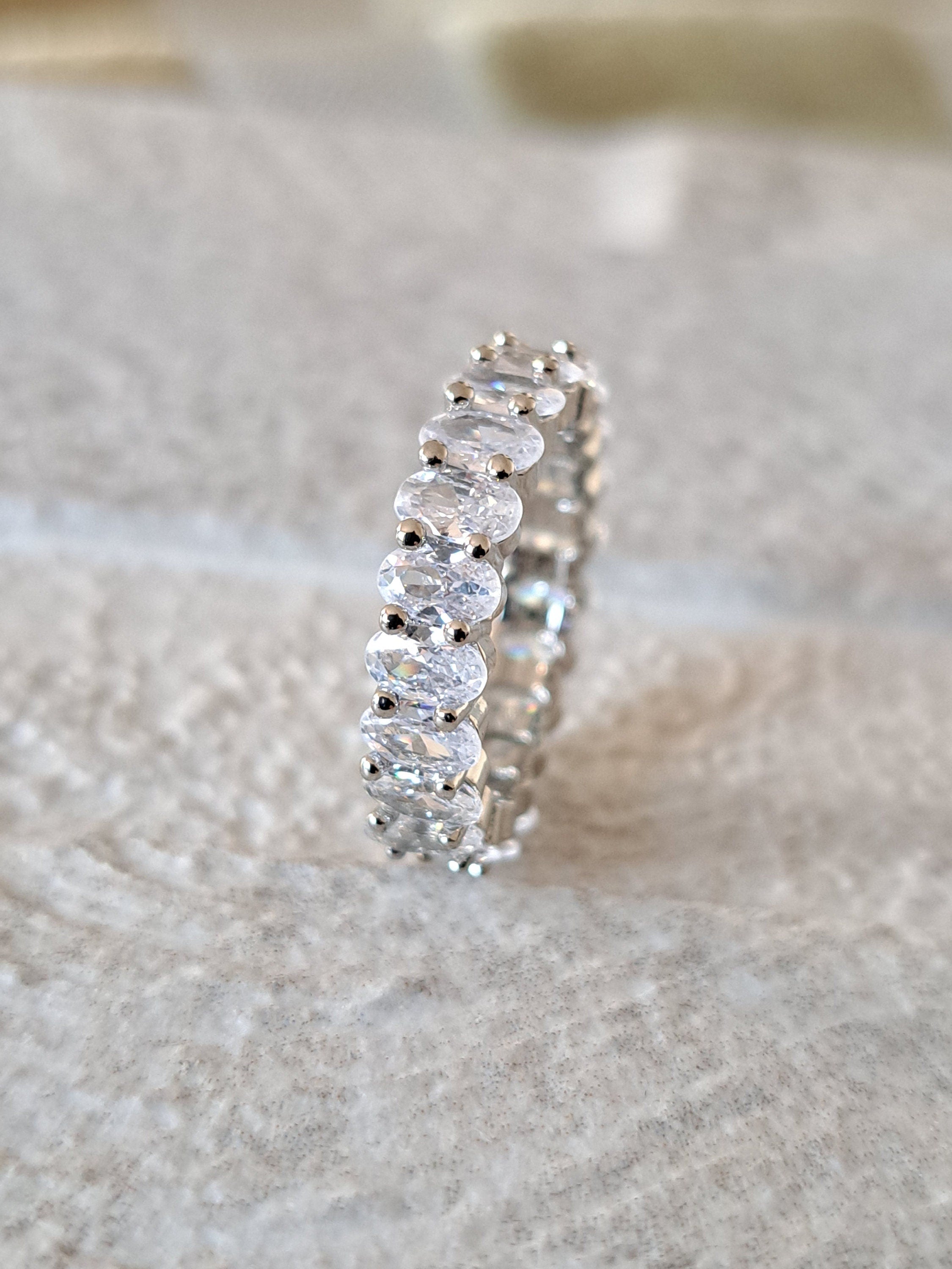 Silver Oval Crystal 925 Engagement Eternity Ring