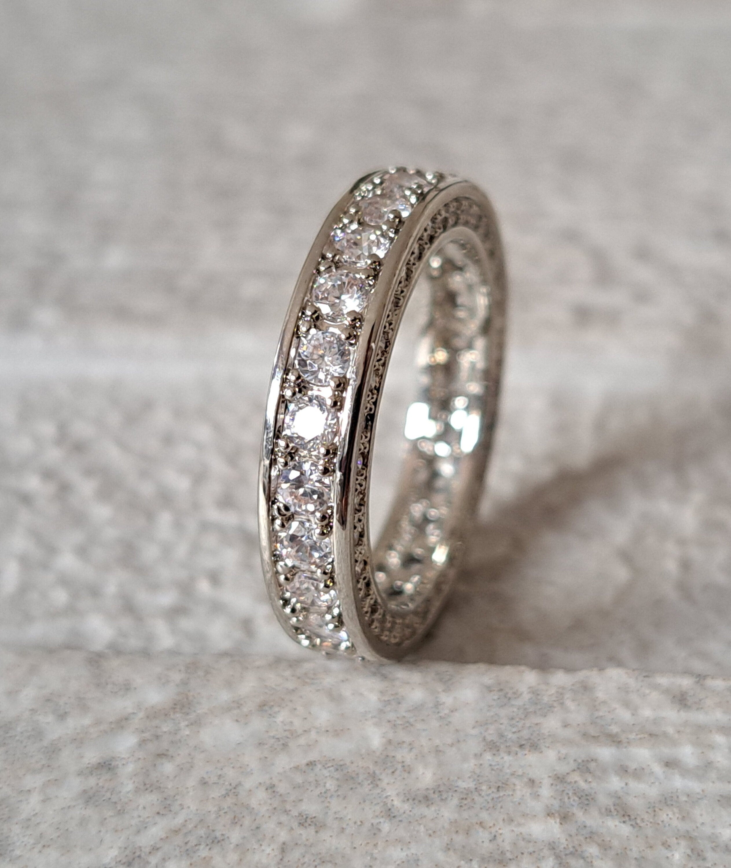 Silver Round Swarovski Crystal Eternity Engagement Ring