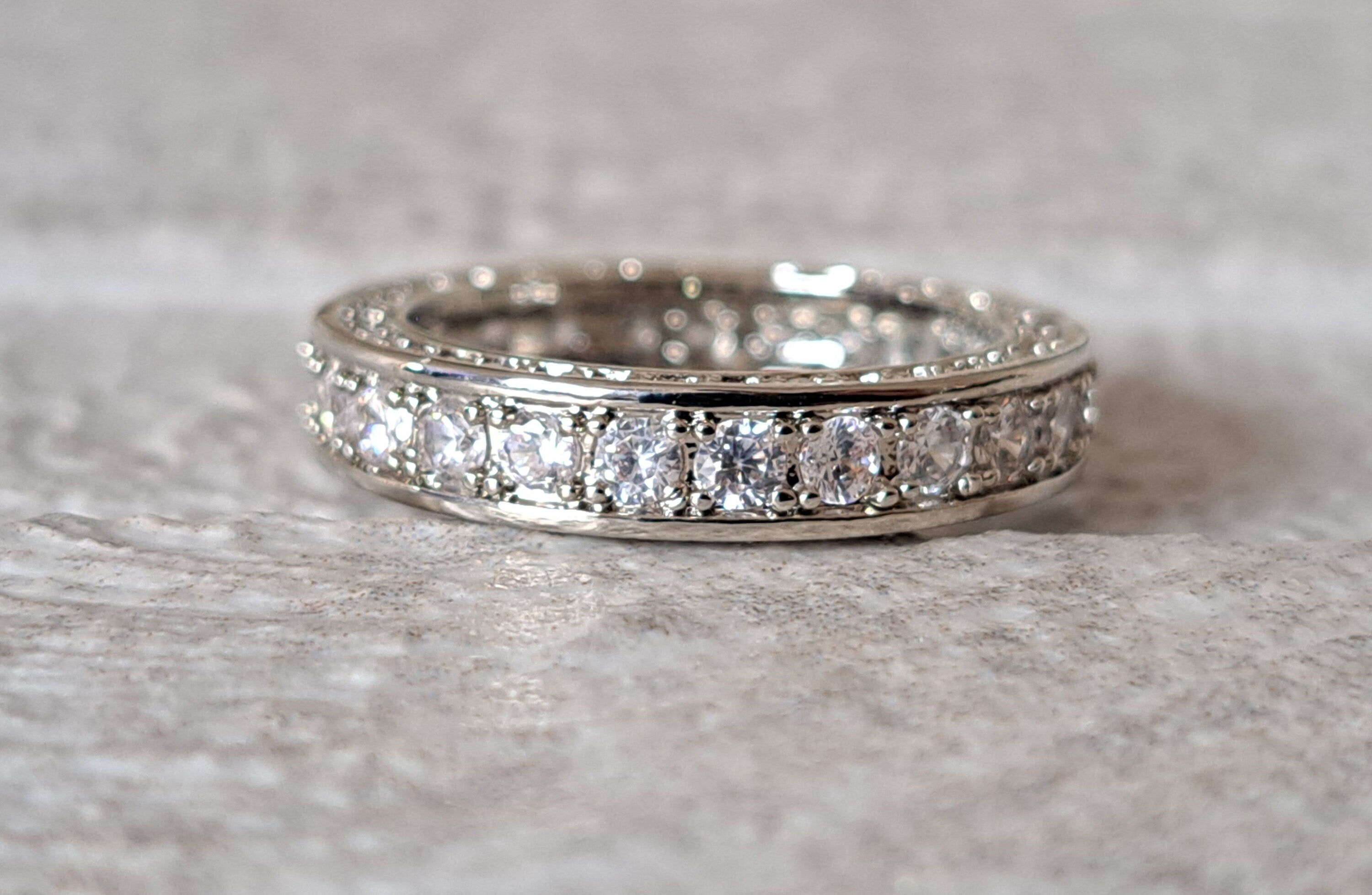 Silver Round Swarovski Crystal Eternity Engagement Ring