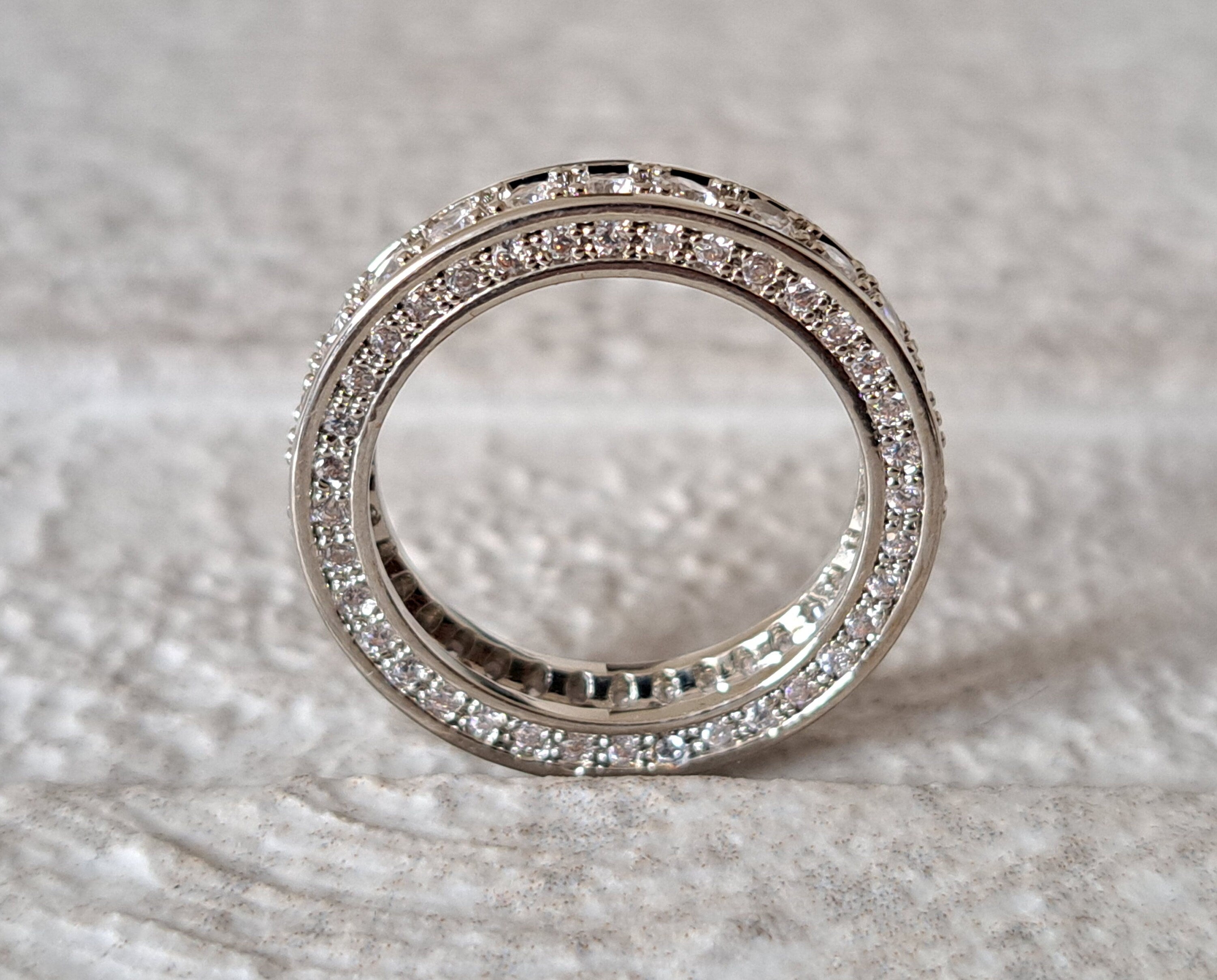 Silver Round Swarovski Crystal Eternity Engagement Ring