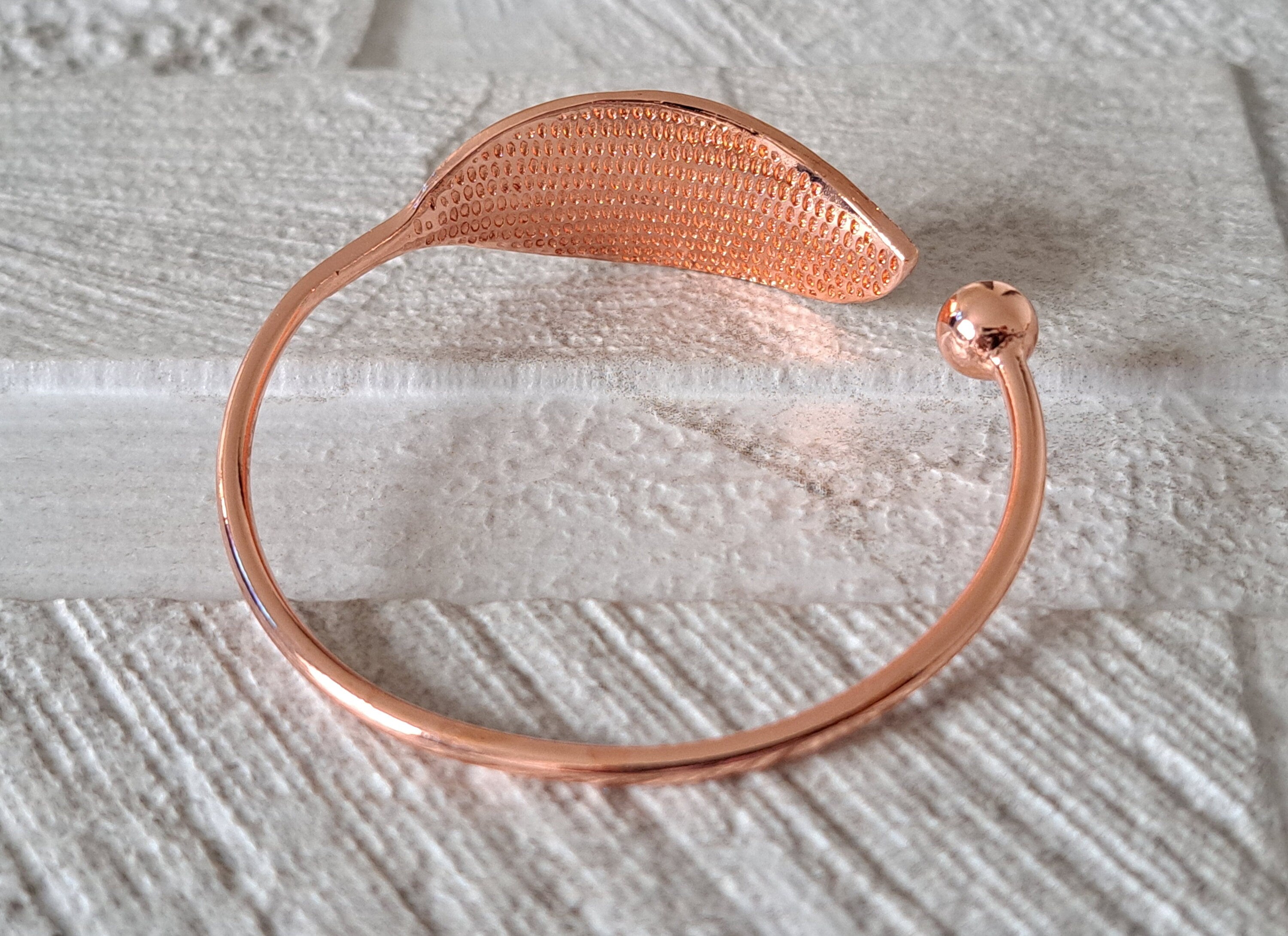 Rose Gold Leaf Shape Textured Bangle