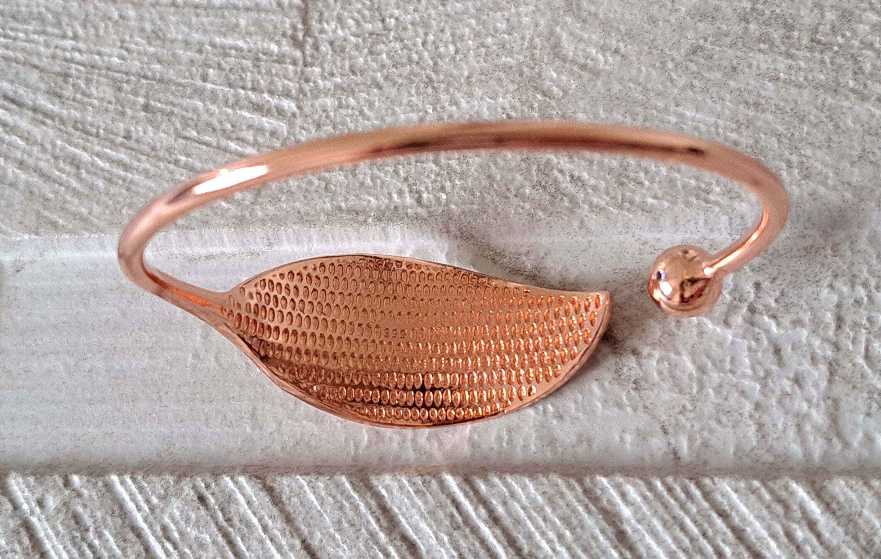 Rose Gold Leaf Shape Textured Bangle