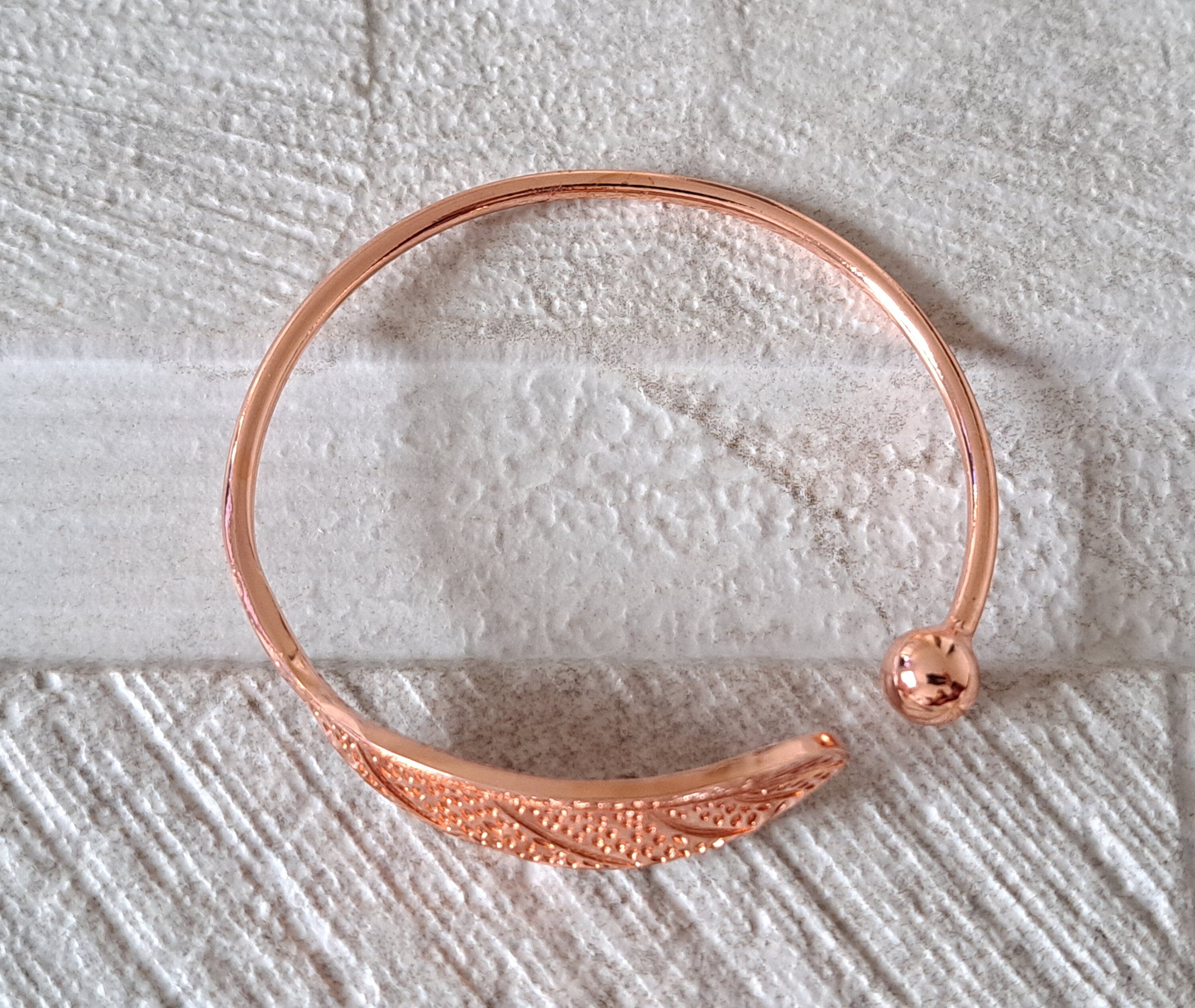 Rose Gold Leaf Shape Textured Bangle